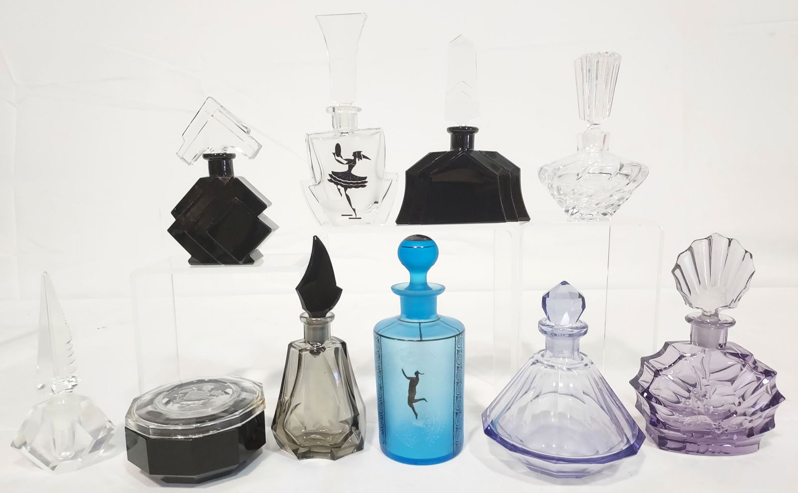 TEN VINTAGE CUT GLASS PERFUME BOTTLES ART DECO (1 of 18)