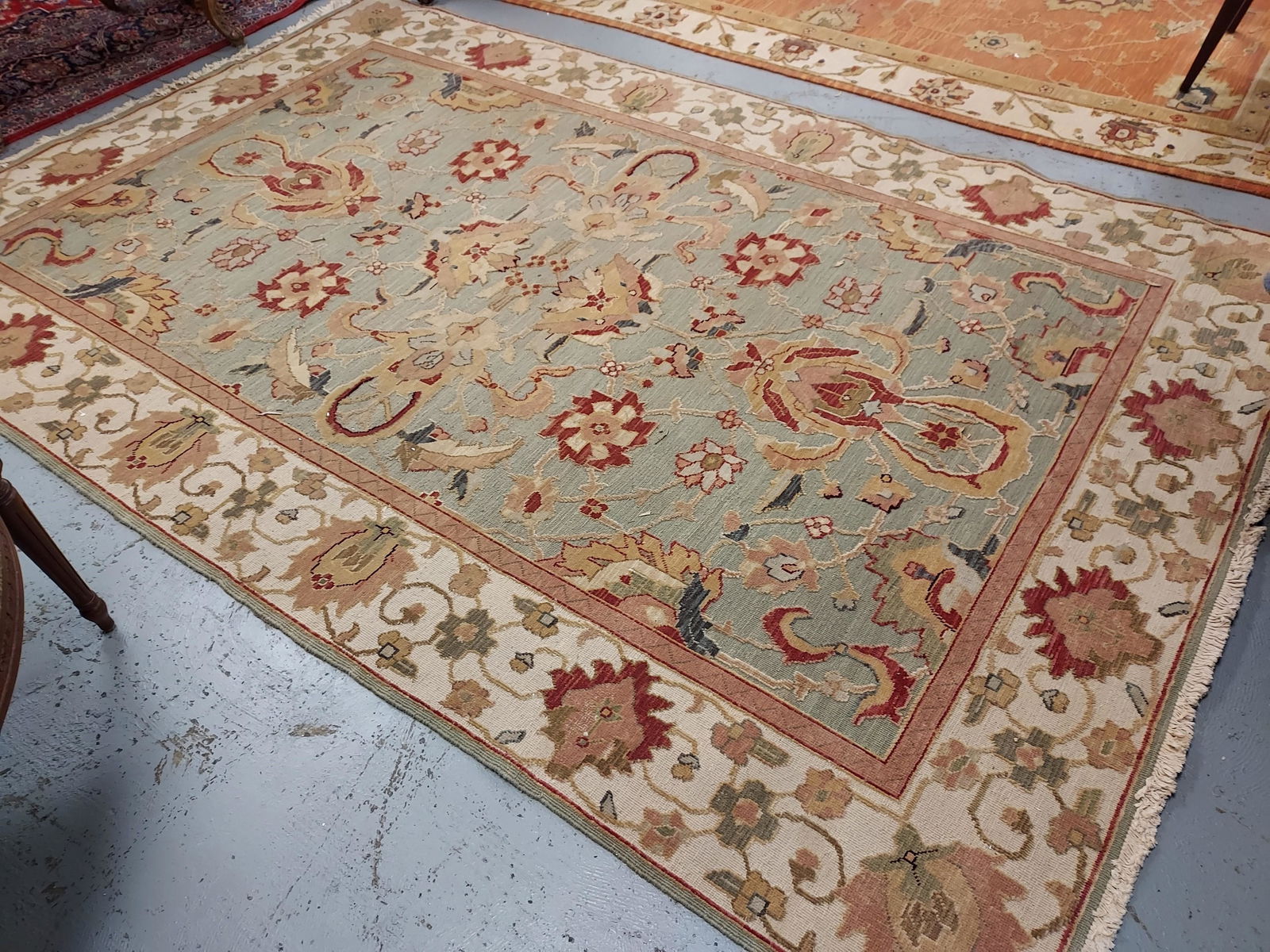 INDIAN HAND KNOTTED WOOL RUG 6' X 9' GREEN (1 of 8)