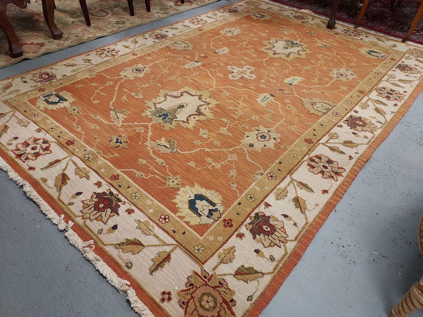 INDIAN HAND KNOTTED WOOL RUG 6' X 9' ORANGE (1 of 9)