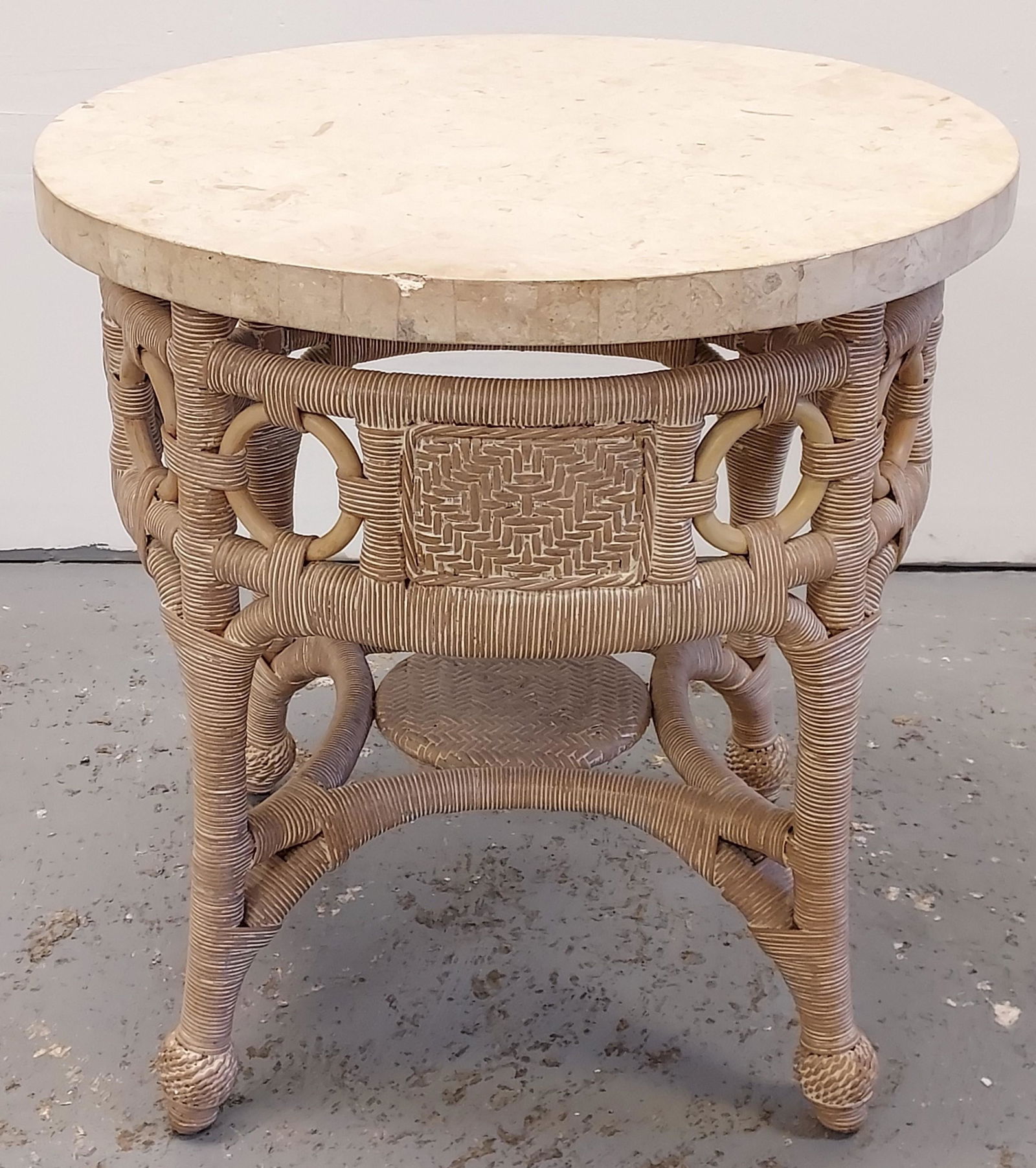 VNTG MAITLAND SMITH TRAVERTINE & RATTAN SIDE TABLE (1 of 11)