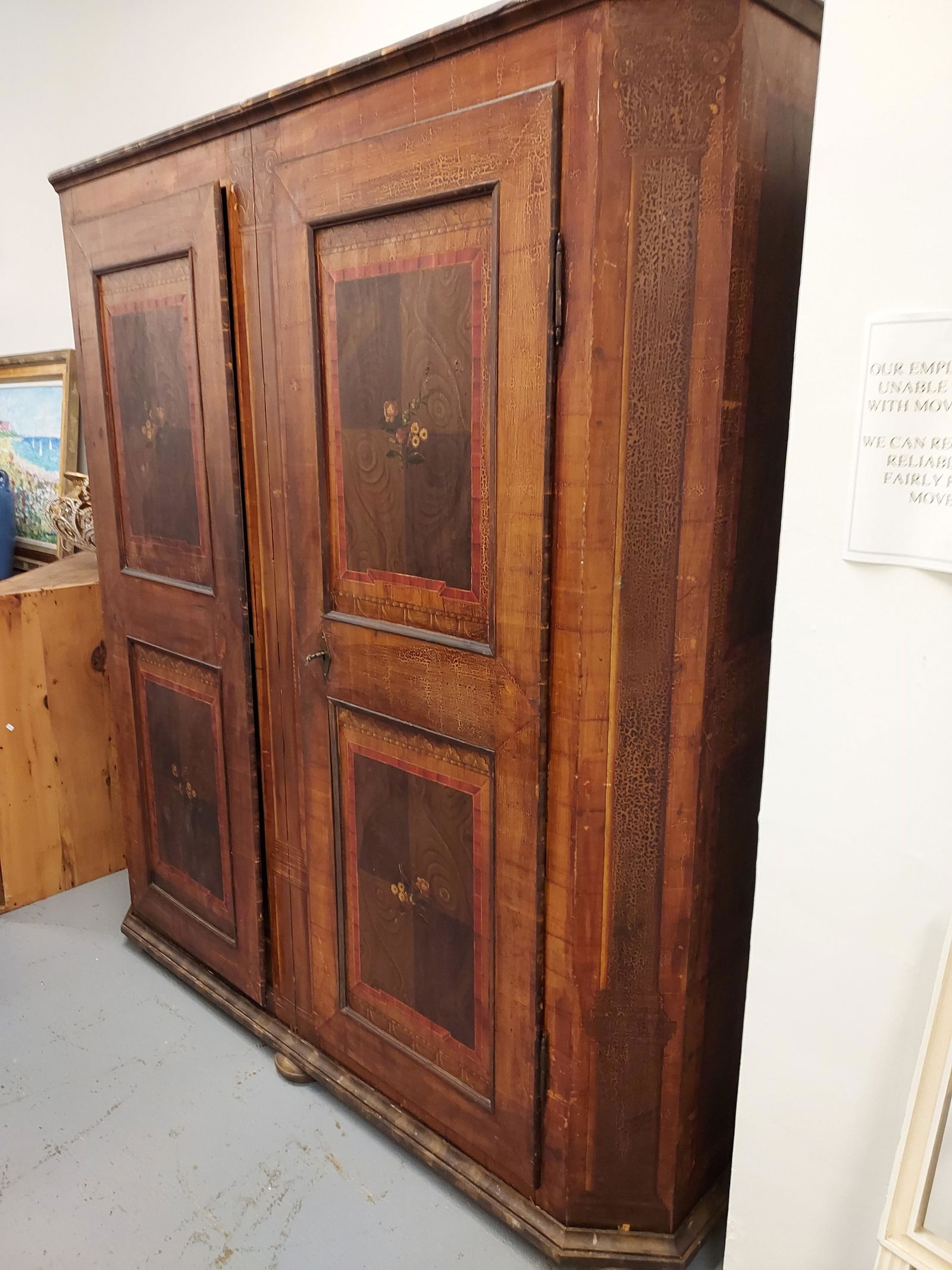 HUGE 19TH C FRENCH FAUX PAINTED WARDROBE CABINET (1 of 20)