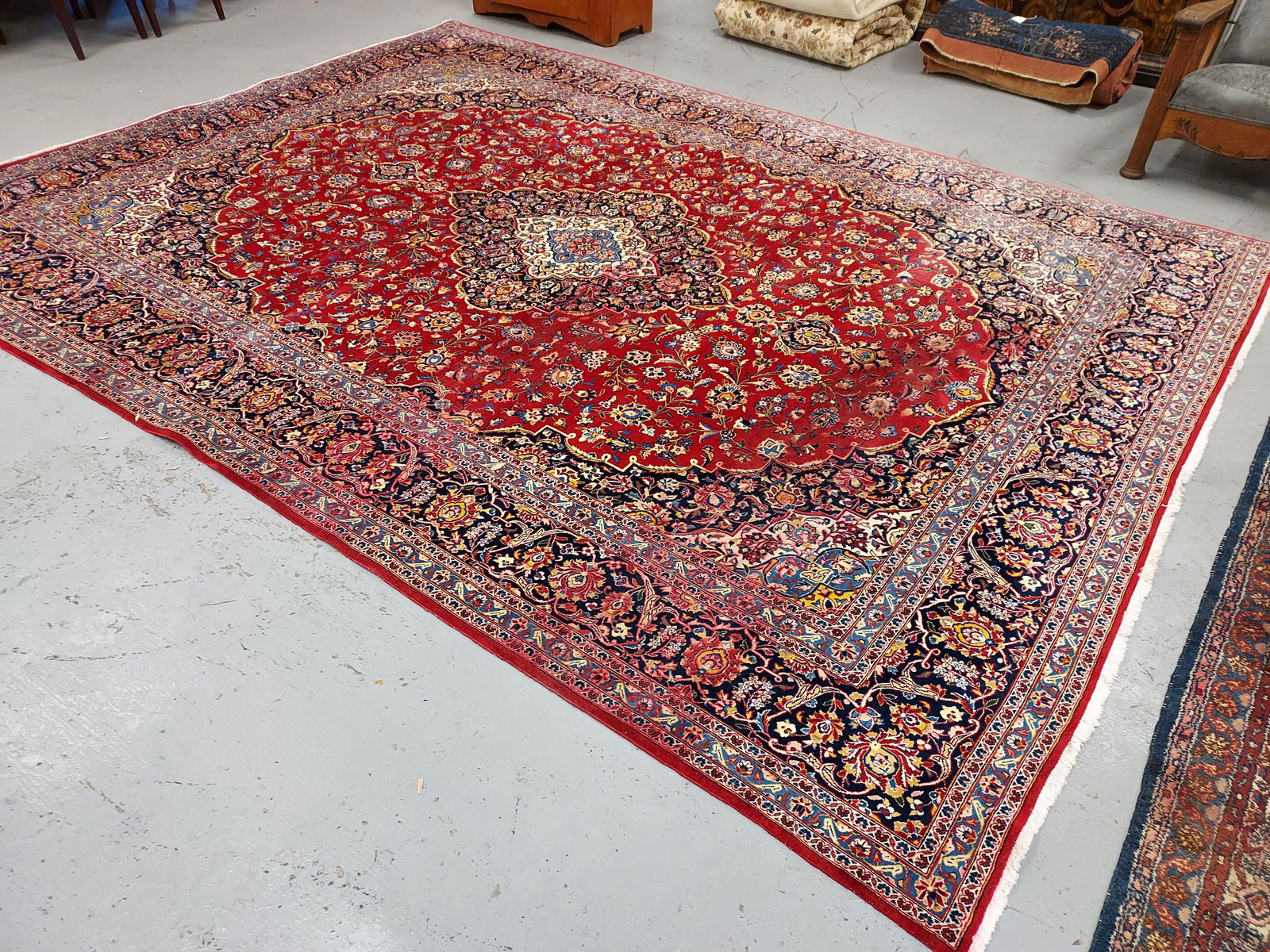 VINTAGE PERSIAN KASHAN WOOL RUG 10' X 14' (1 of 15)