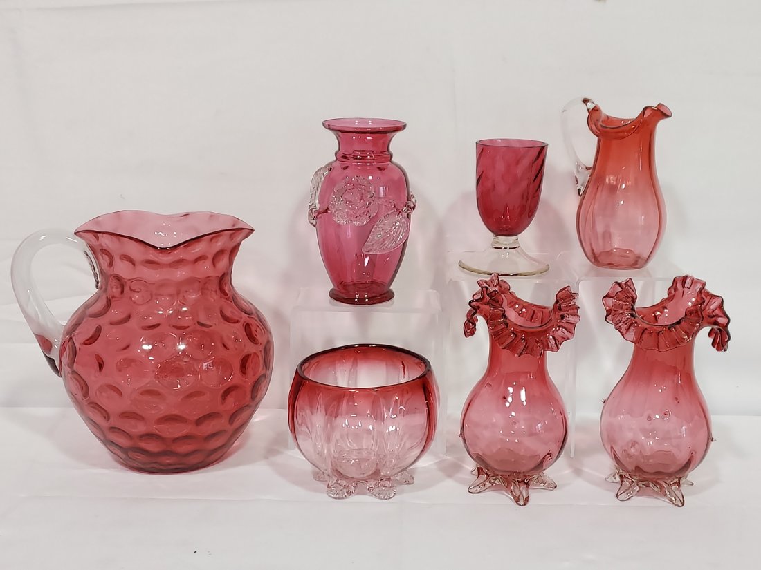 ANTIQUE CRANBERRY GLASSWARE: 7 PCS (1 of 12)