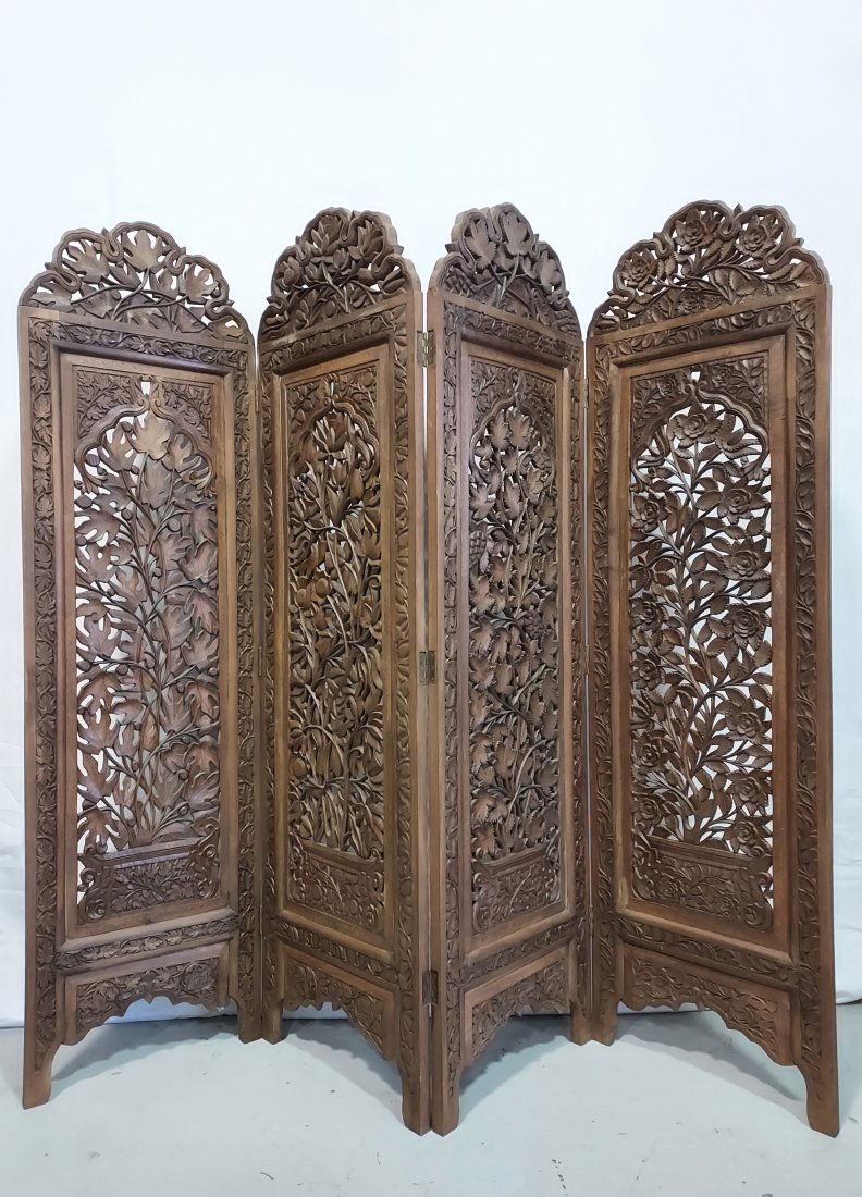 HEAVY CARVED IRONWOOD INDIAN ROOM DIVIDER SCREEN (1 of 15)