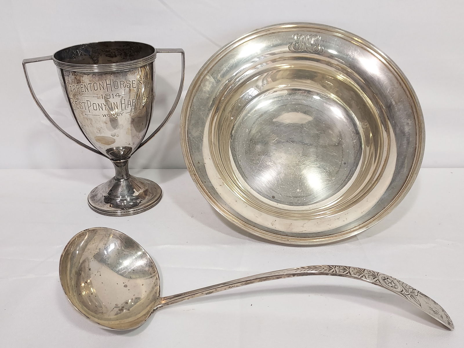 ASSORTED STERLING SILVER: BOWL, LADLE, TROPHY, 29t (1 of 15)