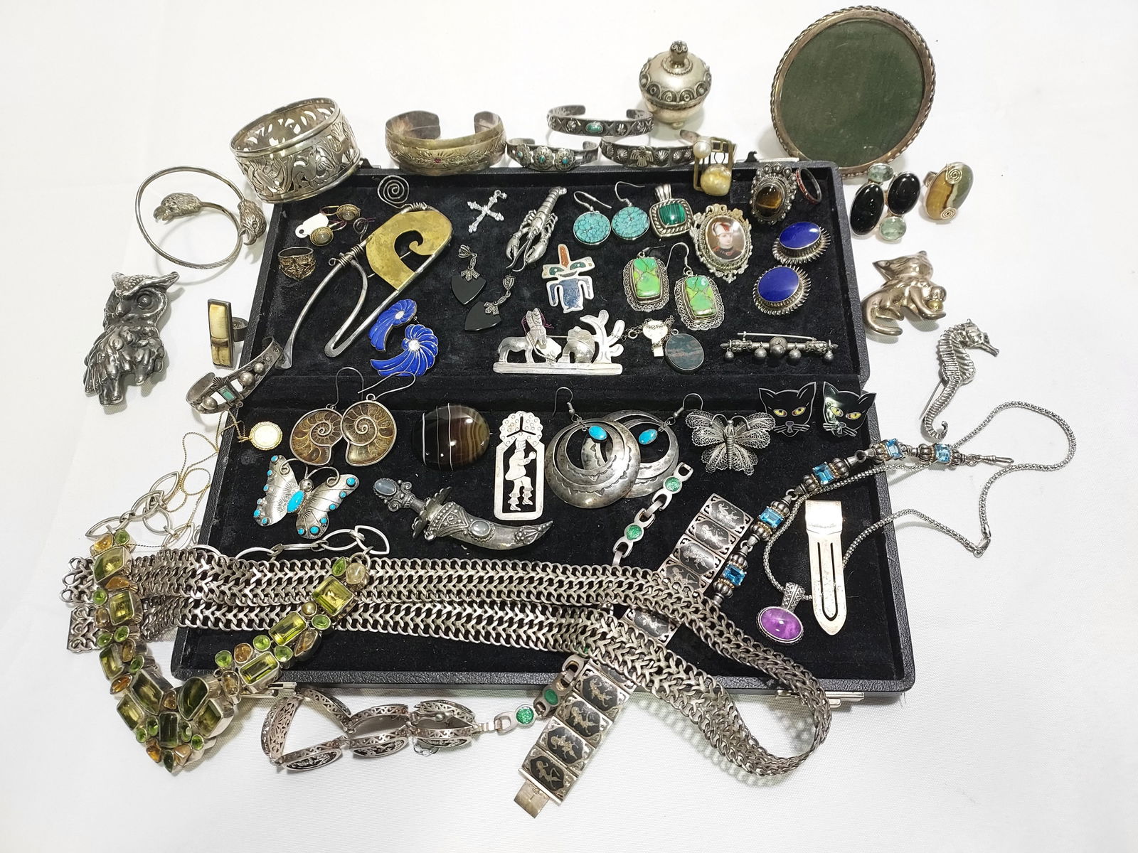 VINTAGE COSTUME JEWELRY - STERLING SILVER, STONES (1 of 12)