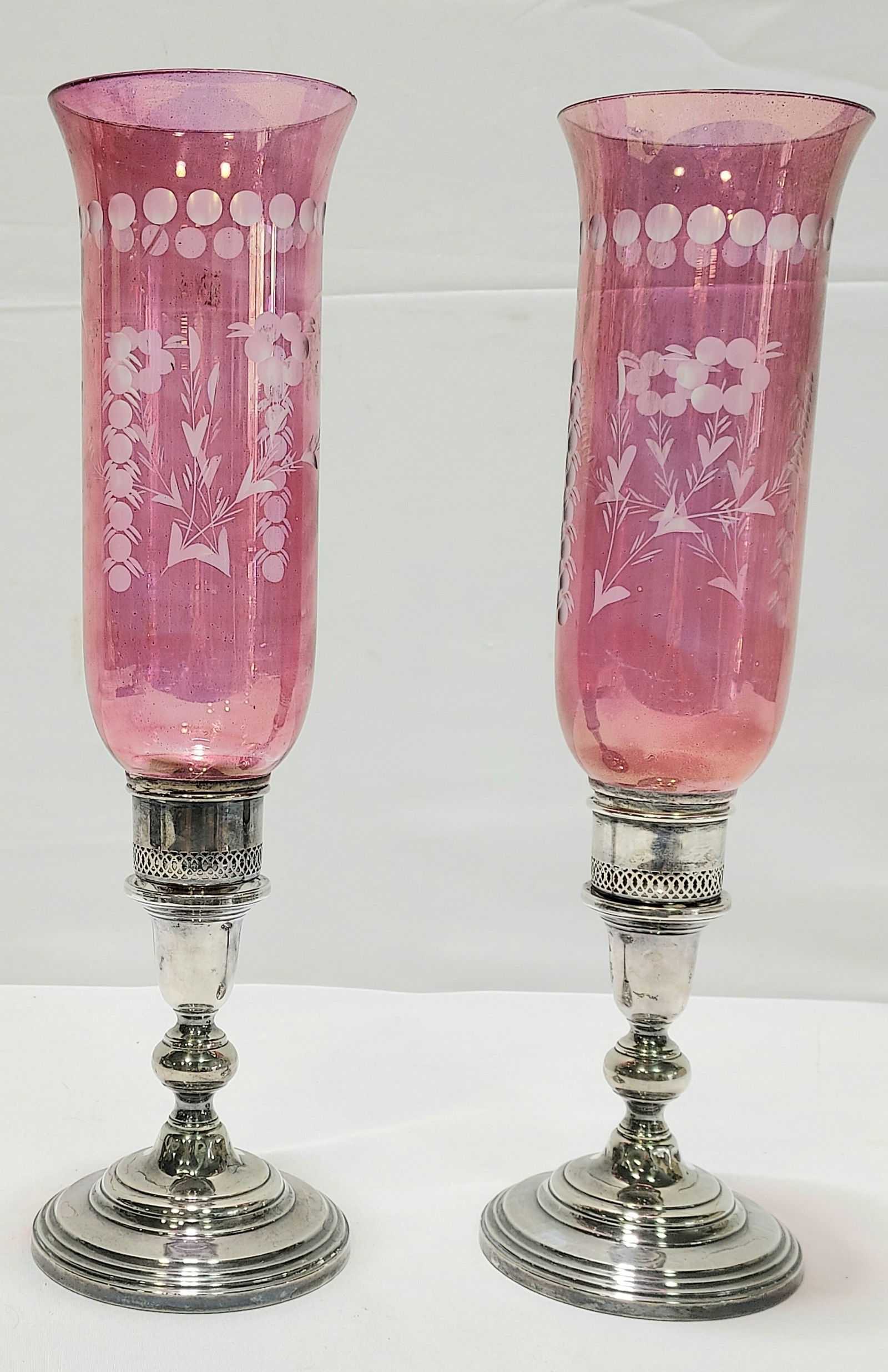 STERLING SILVER CANDLESTICKS CUT CRANBERRY FLASH (1 of 9)