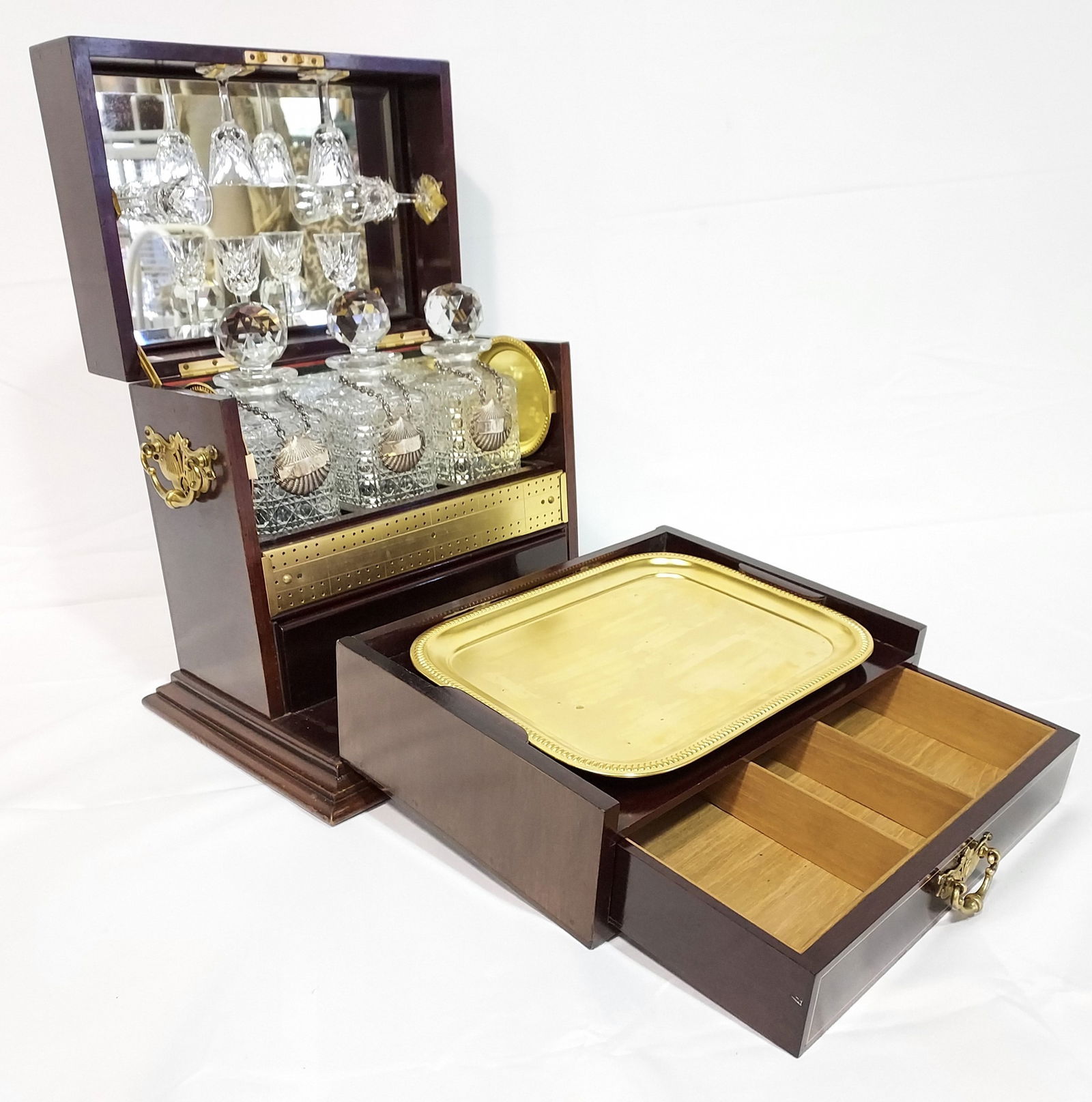 20th C TANTALUS BAR SET WITH GAMING PIECES (1 of 20)