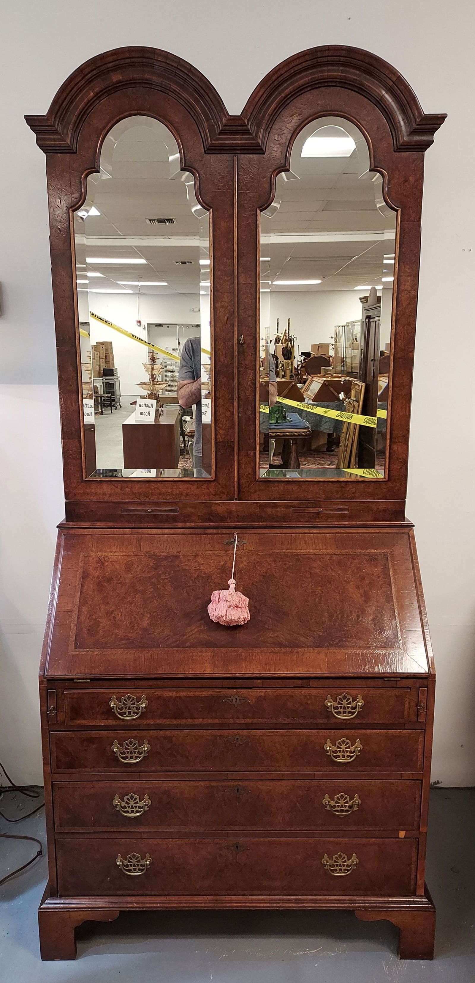 ANTIQUE QUEEN ANNE STYLE BURLED WALNUT SECRETARY (1 of 17)