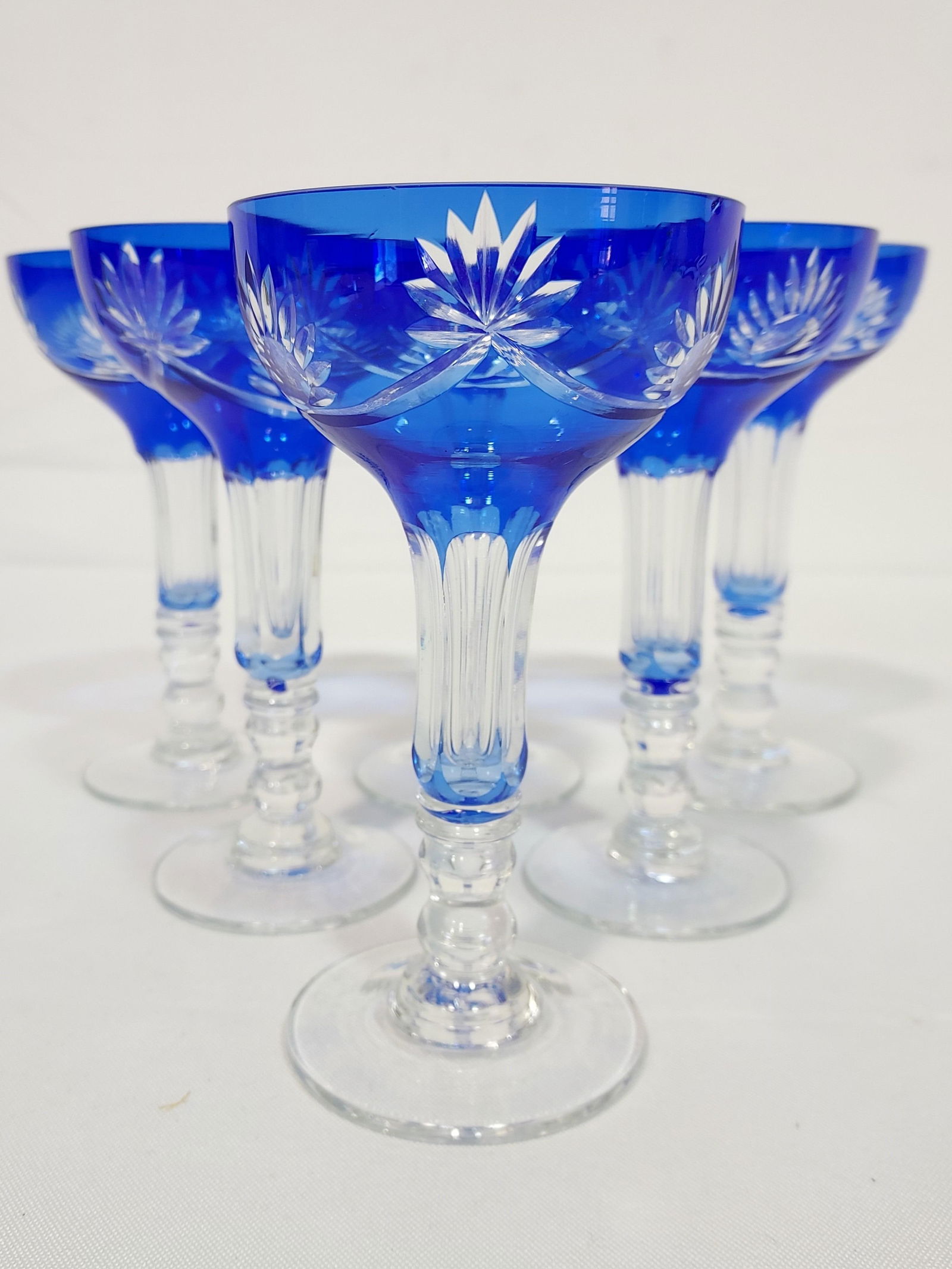 6 BLUE OVERLAY CRYSTAL HOLLOW STEM CHAMPAGNE STEMS (1 of 7)