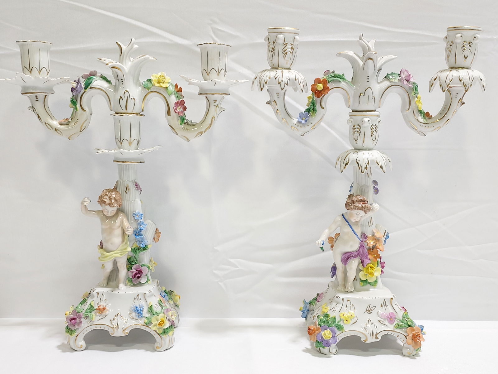 DRESDEN FLORAL ENCRUSTED CANDELABRA W/ CHERUBS (1 of 20)