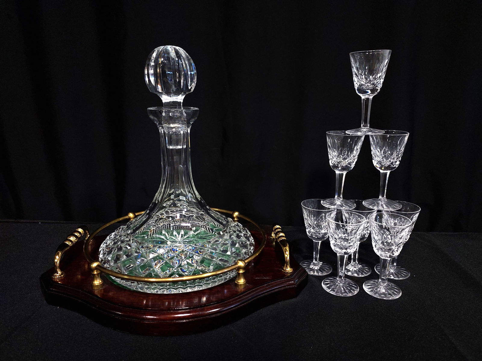 WATERFORD SHIPS DECANTER W/ TRAY & 8 CORDIAL STEMS (1 of 12)