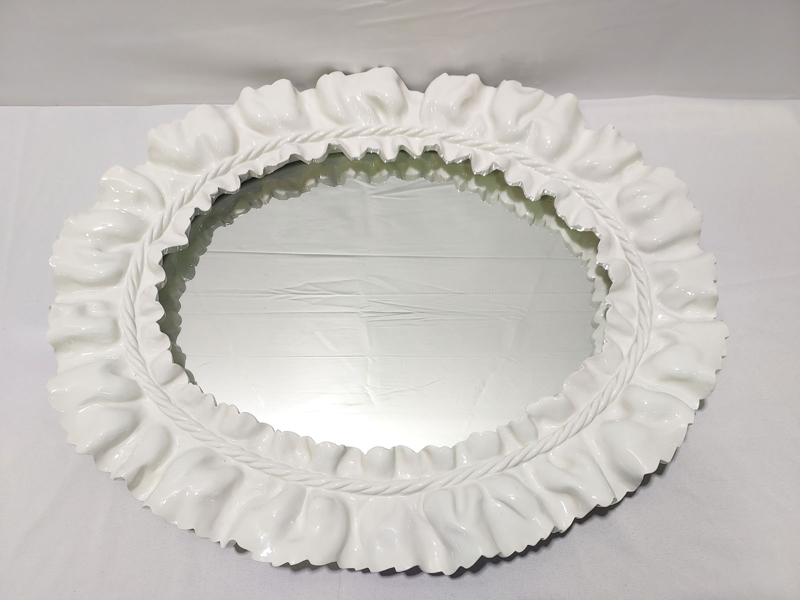 VINTAGE ITALIAN WHITE CERAMIC OVAL WALL MIRROR (1 of 5)