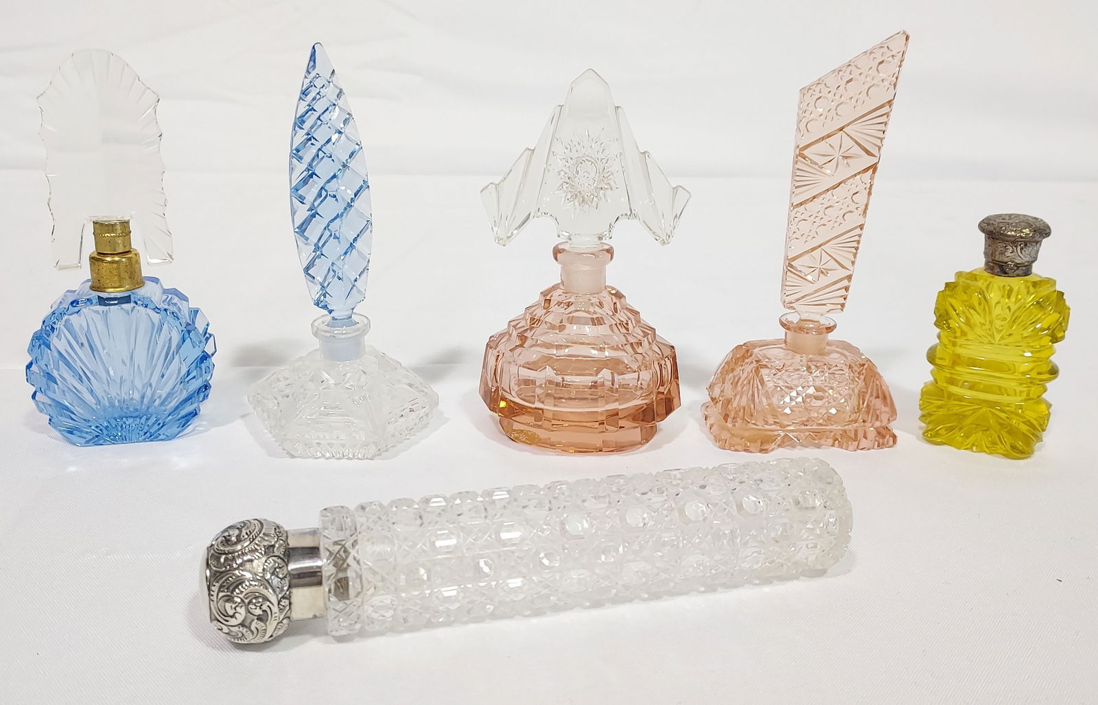 SIX ANTIQUE VICTORIAN CUT GLASS PERFUME BOTTLES (1 of 20)