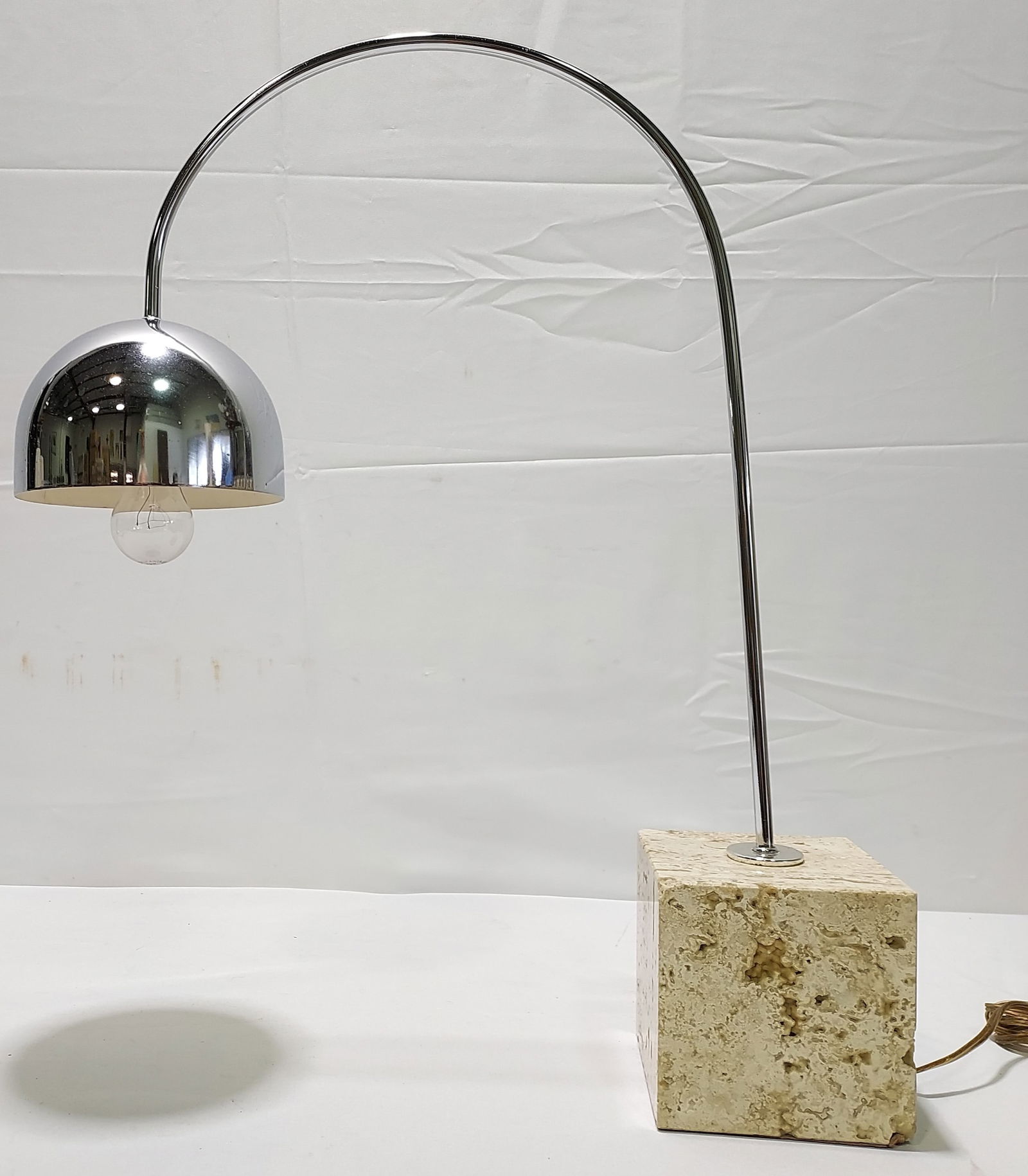 ROBERT SONNEMAN CHROME AND TRAVERTINE TABLE LAMP (1 of 7)