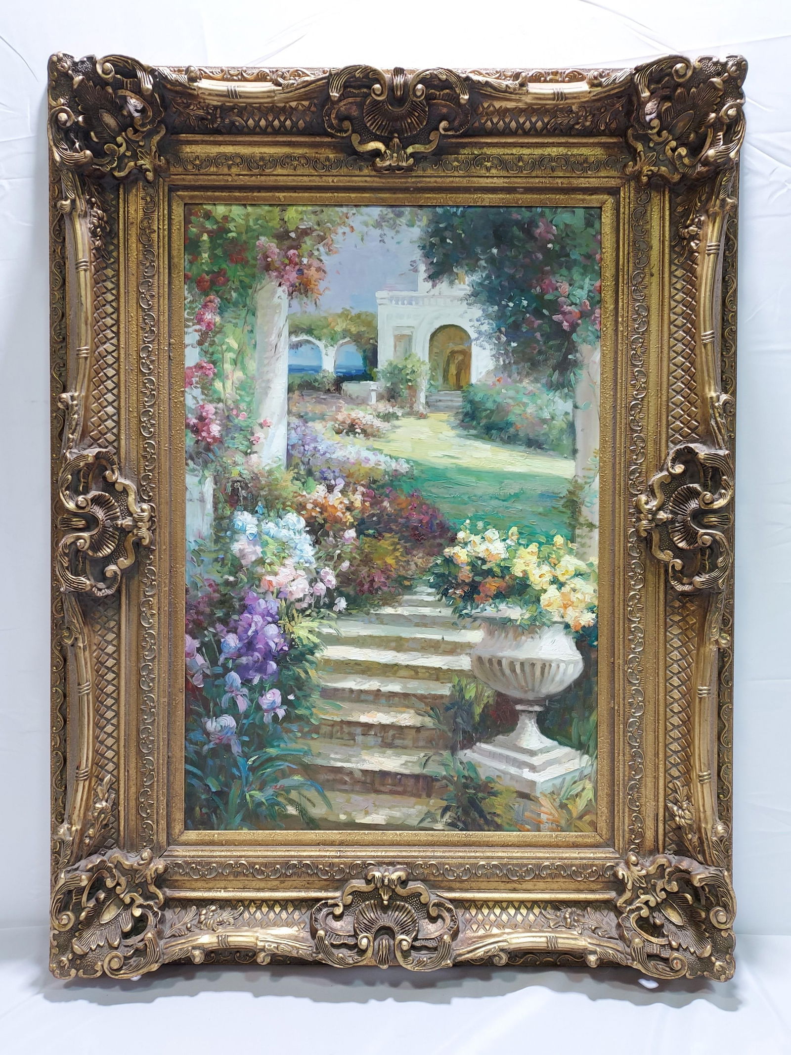 LARGE DECORATIVE FRAMED OIL ON CANVAS PAINTING (1 of 8)