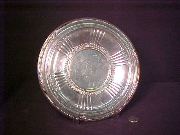 GORHAM STERLING SILVER ROUND TRAY: 9 1/2" wide - three small dings in center, some surface scratches, generally good condition.