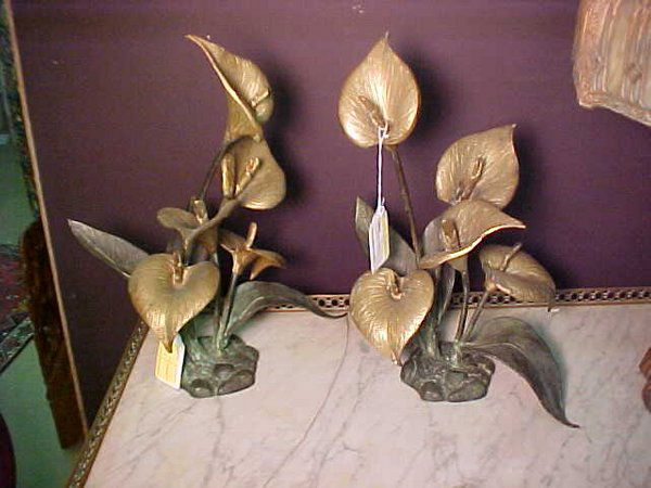 794: PAIR BRONZE BRASS CALLA LILY SCULPTURES