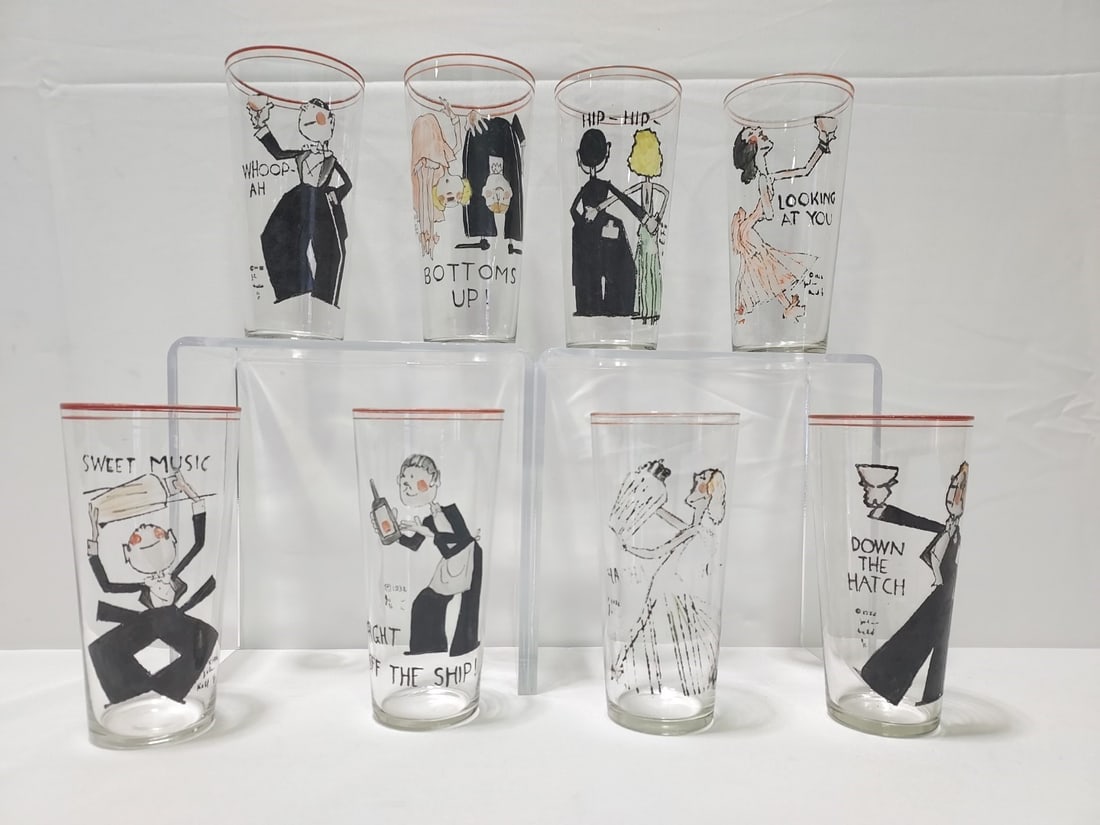 EIGHT JOHN HELD JR. ART DECO PAINTED GLASS TUMBLER (1 of 13)