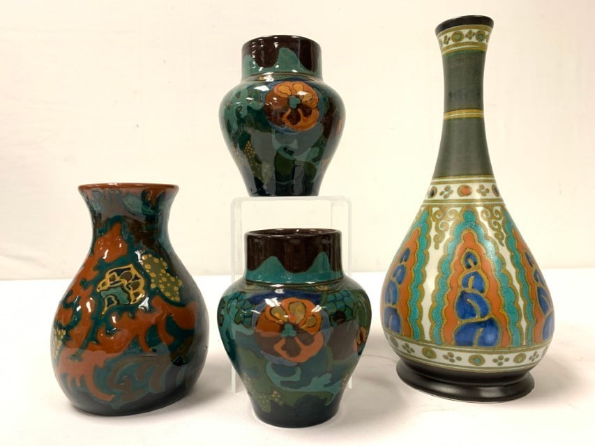 4 PCS GOUDA DUTCH ART POTTERY VASES, EARLY 20TH (1 of 10)