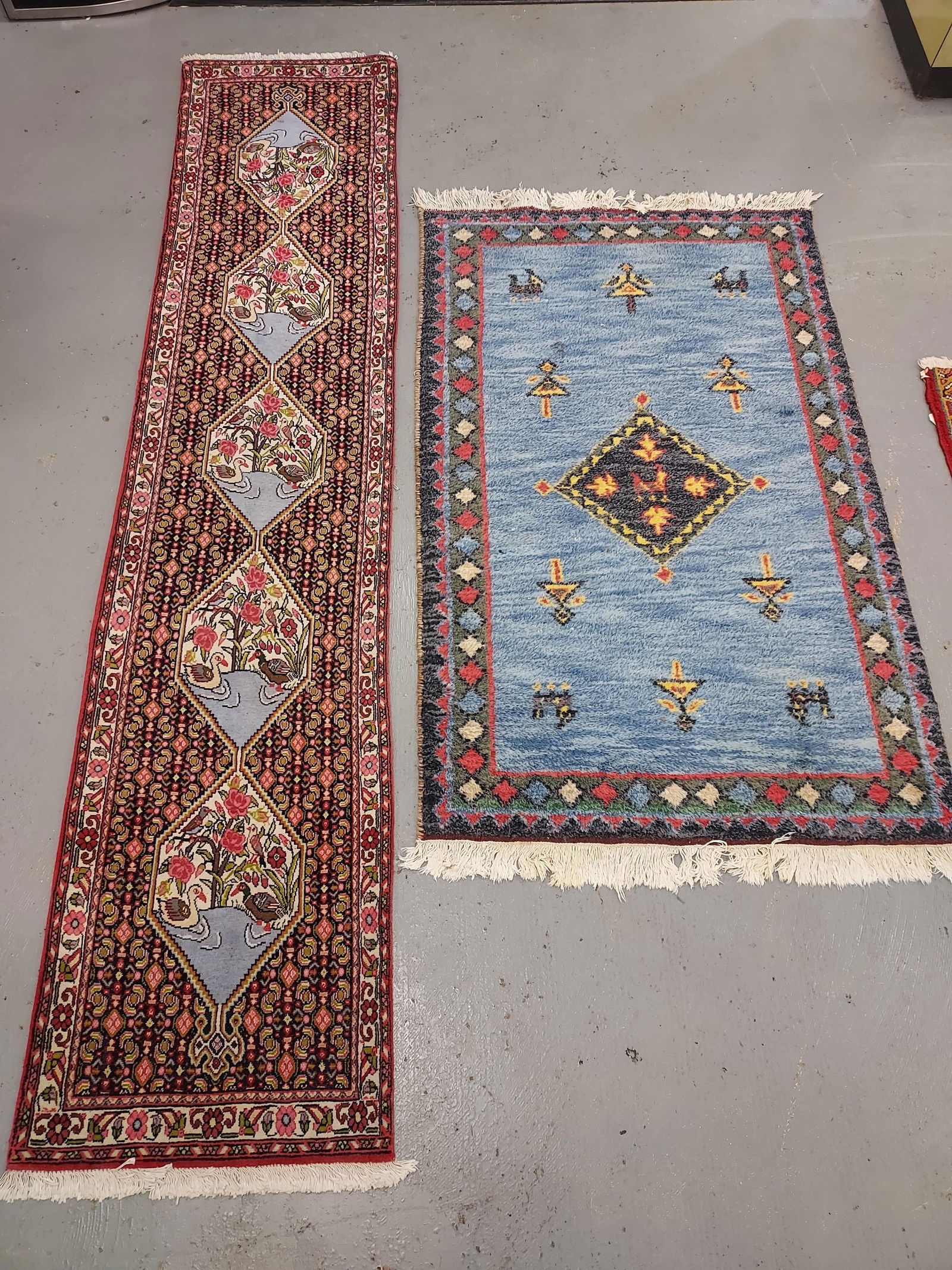 TWO SMALL ORIENTAL WOOL RUGS: RUNNER, THROW (1 of 15)