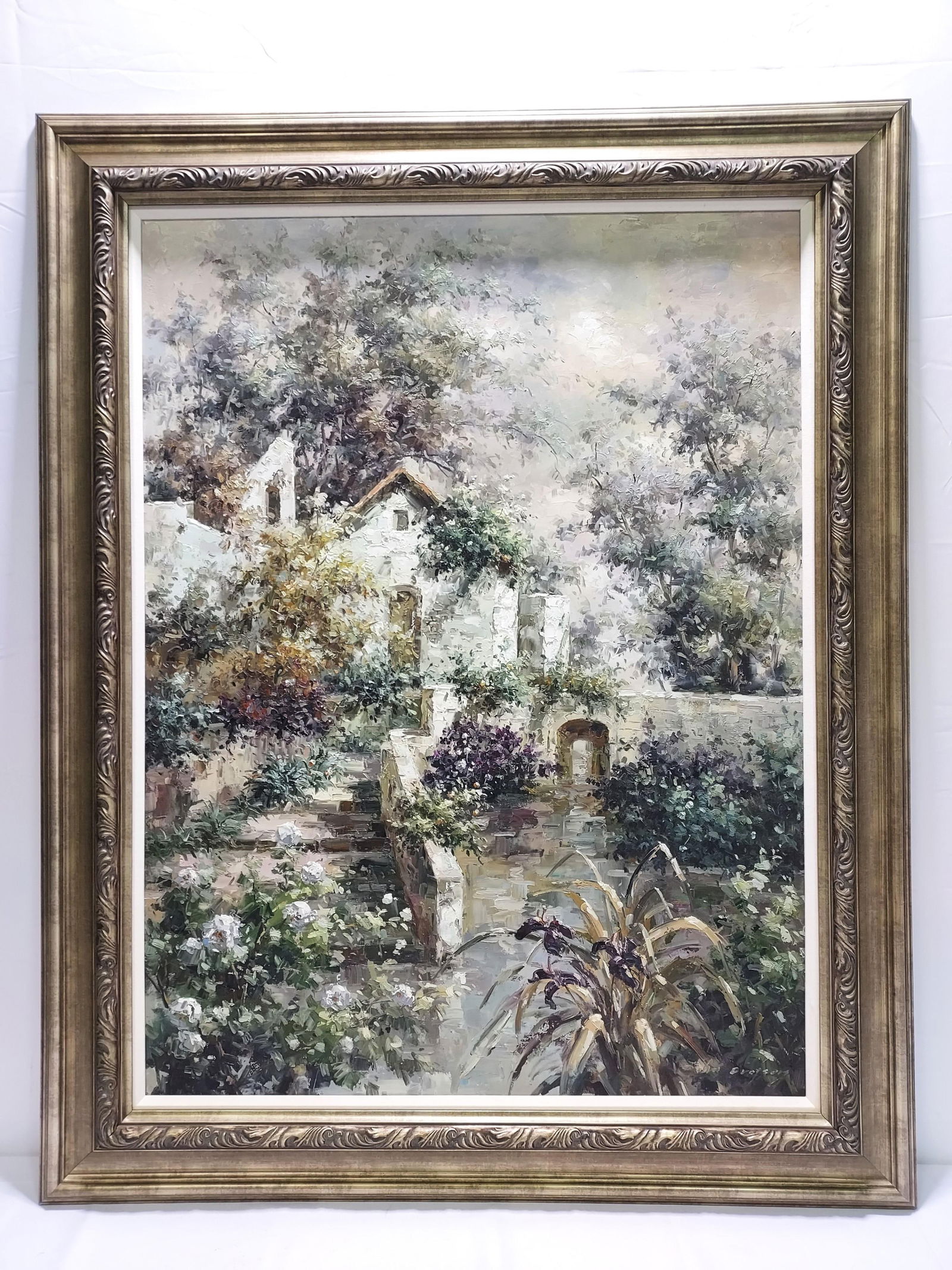 LARGE DECORATIVE OIL ON CANVAS PAINTING: EXTERIOR (1 of 11)