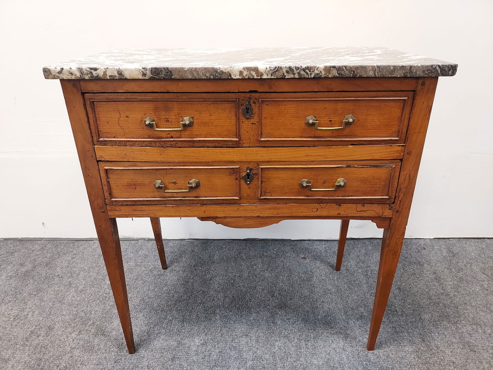 PETIT ANTIQUE NEOCLASSICAL MARBLE TOP CHEST ON LEG (1 of 20)