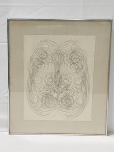 CHARLES SELIGER FRAMED INK DRAWING ON PAPER: Charles Seliger framed ink drawing from the collection of Olga Hirshhorn. Unsigned, untitled, abstract. Verso bears the sticker reading "From the collection of Olga Hirshhorn, Naples Museum of Art". O