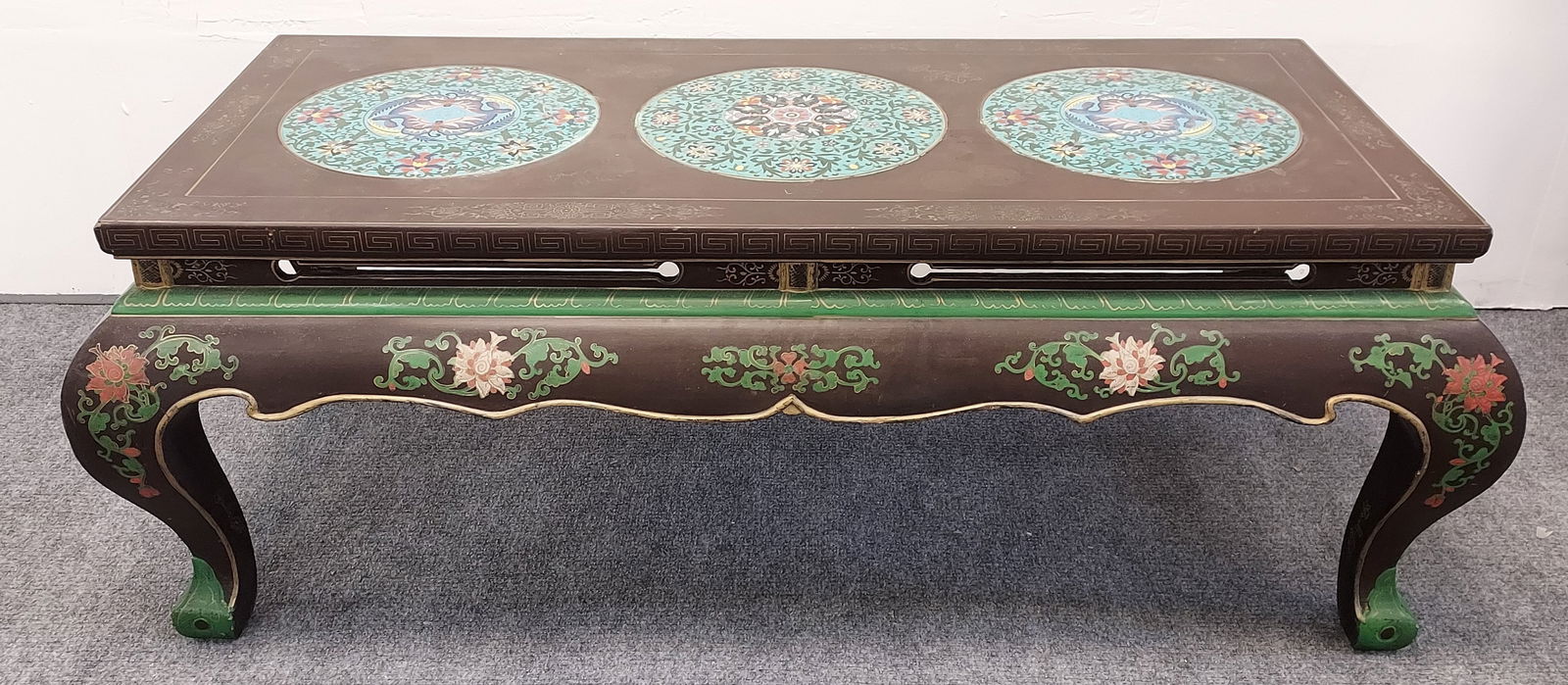 CHINESE CLOISONNE INLAID BLACK LACQUER COFFEE TABL (1 of 19)
