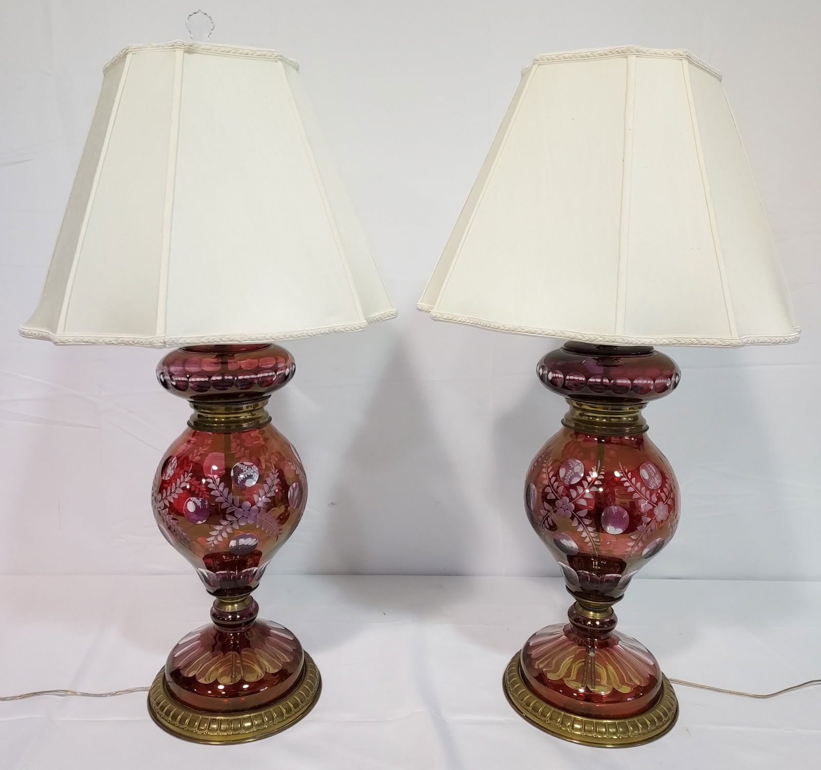 PR MONUMENTAL CUT RUBY OVERLAY GLASS TABLE LAMPS (1 of 13)