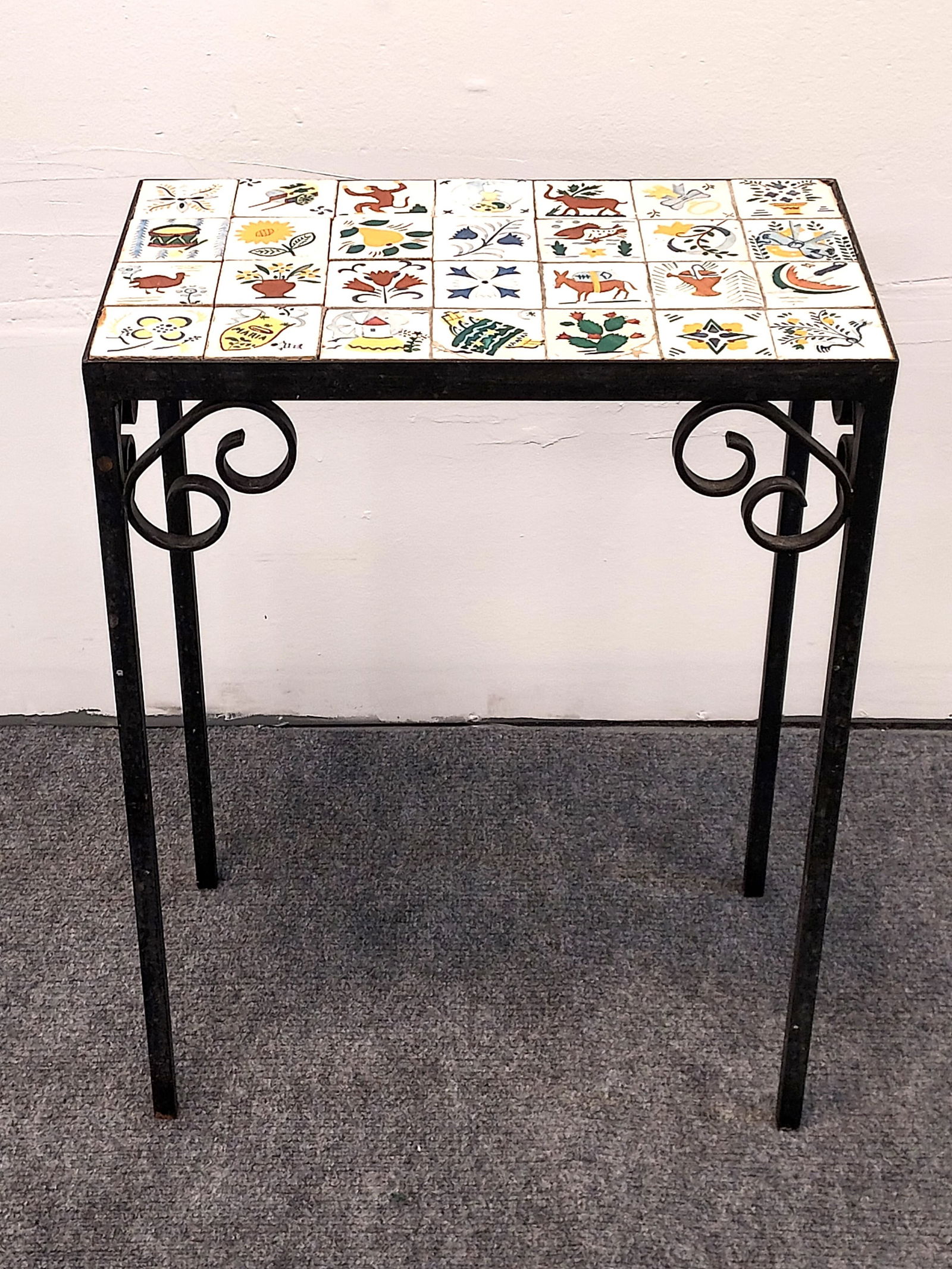 VINTAGE PORTUGUESE TILE TOP IRON SIDE TABLE (1 of 13)