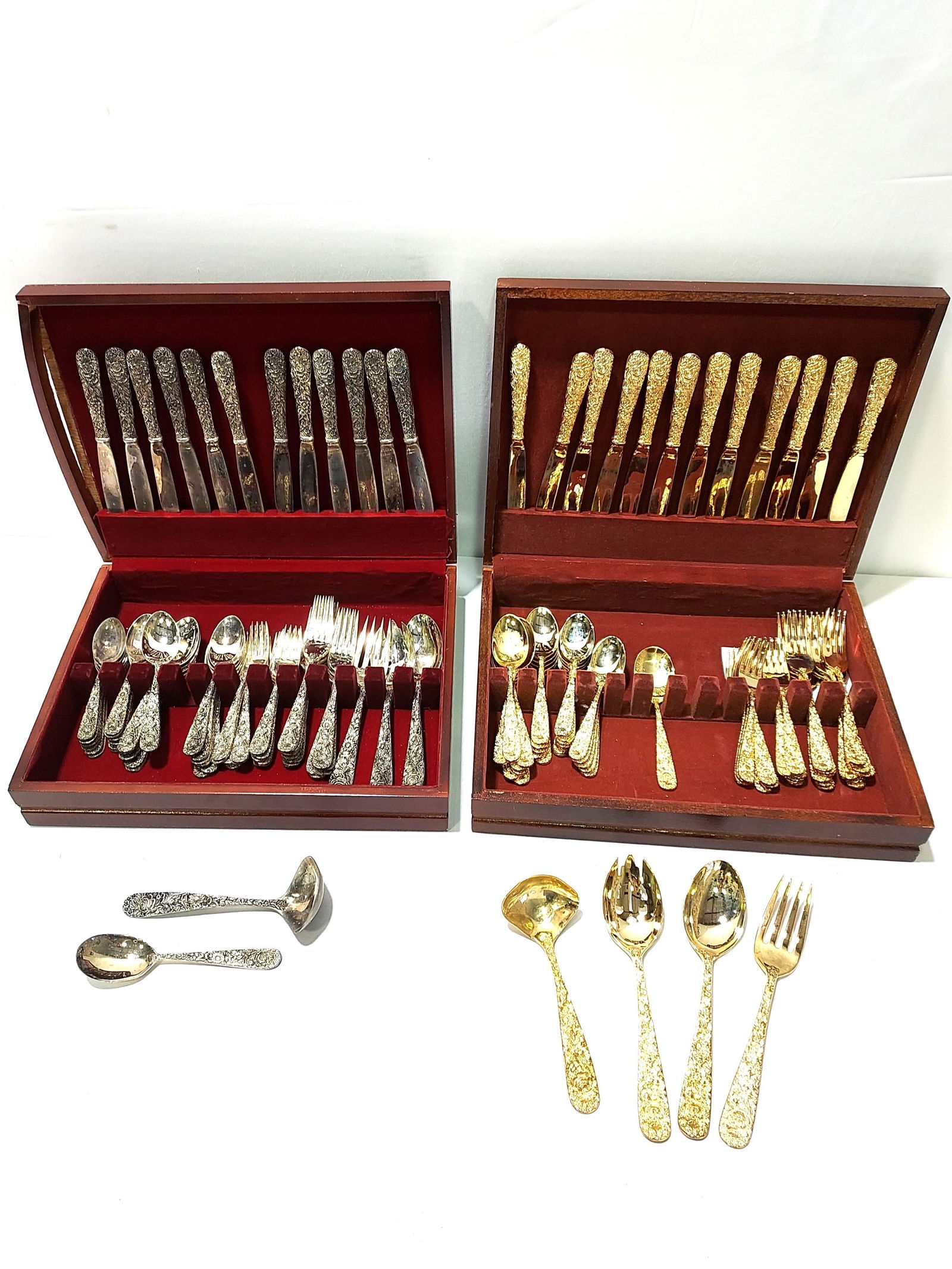 2 FLATWARE SETS: GODINGER OLDE BOUQUET SILVER & GO (1 of 16)
