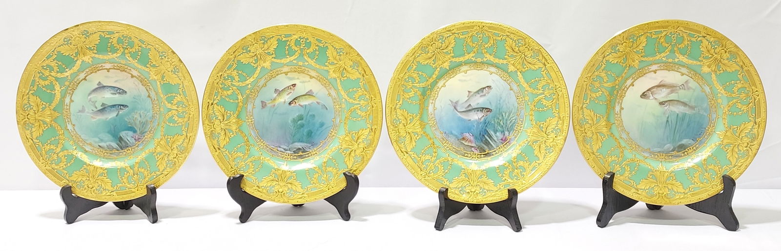 4 MINTONS FOR TIFFANY FISH PAINTED GILDED SIGNED (1 of 20)