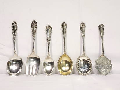 DOMINIC HAFF, REED BARTON, STERLING SILVER SERV: Six large serving pieces by Dominic & Haff and Reed & Barton and others. Lot consists of Dominic & Haff tomato server and gold washed serving spoon, A Reed and Barton "Burgundy" pattern large oval ser