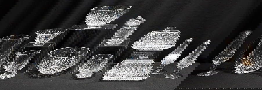 WATERFORD CRYSTAL SERVE WARE ACCESSORIES 12 PCS: Group of assorted Waterford crystal serving wares. Condition: All good condition without chips, cracks or repairs. Each signed with etched Waterford mark unless noted otherwise. Lot consists of 13 pie