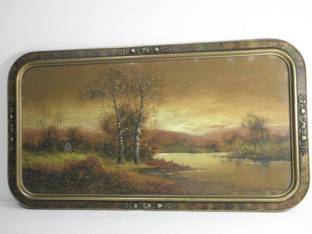 FRAMED VICTORIAN PASTEL PAINTING: SUNSET LANDSCAPE: Framed Victorian pastel painting depicting a landscape at sunset. Signed "E.D. Ward" lower left. Framed and under glass in a gilt and wood finish frame. Condition: minor wear and age to frame, see ima