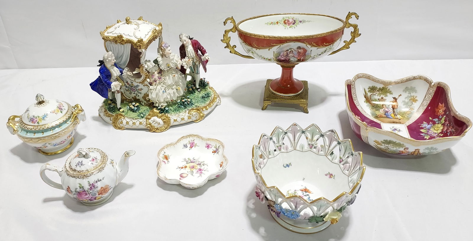 GERMAN DRESDEN & DRESDEN STYLE PORCELAIN WARE 7pcs (1 of 20)