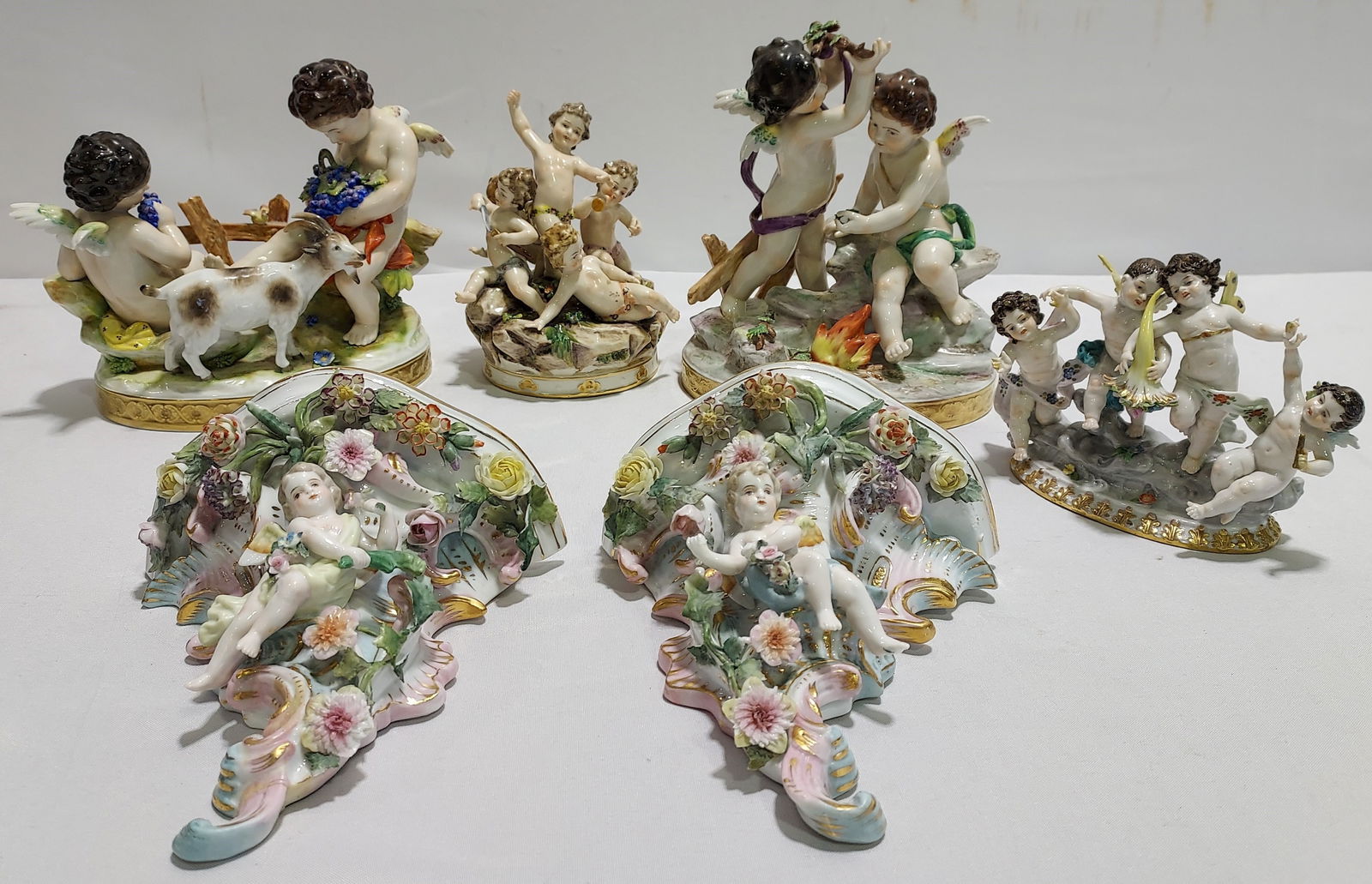 SIX ANTIQUE GERMAN PORCELAIN FIGURAL GROUPS, ETC. (1 of 20)
