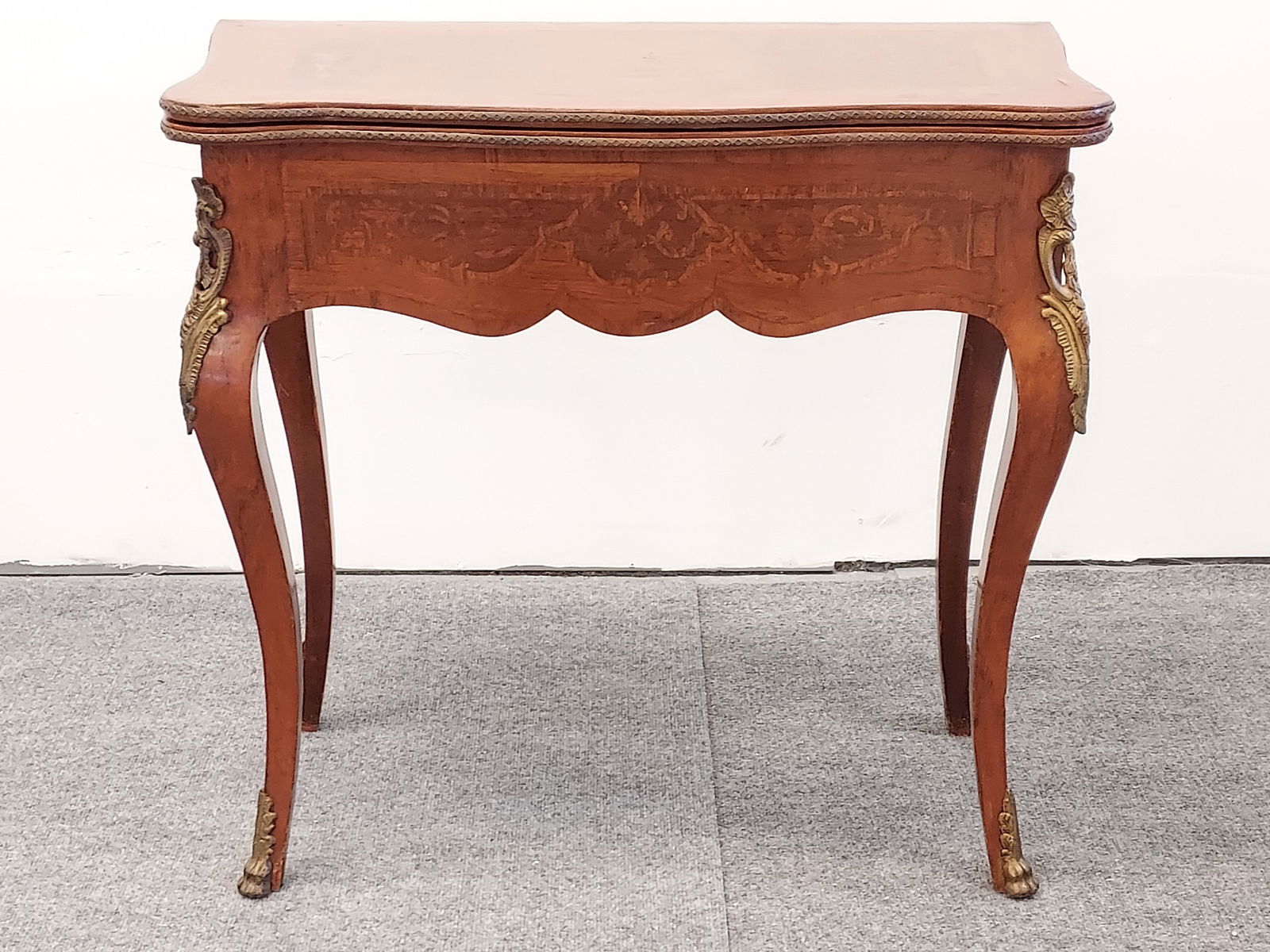 VINTAGE MARQUETRY INLAID FLIP TOP GAME TABLE (1 of 20)