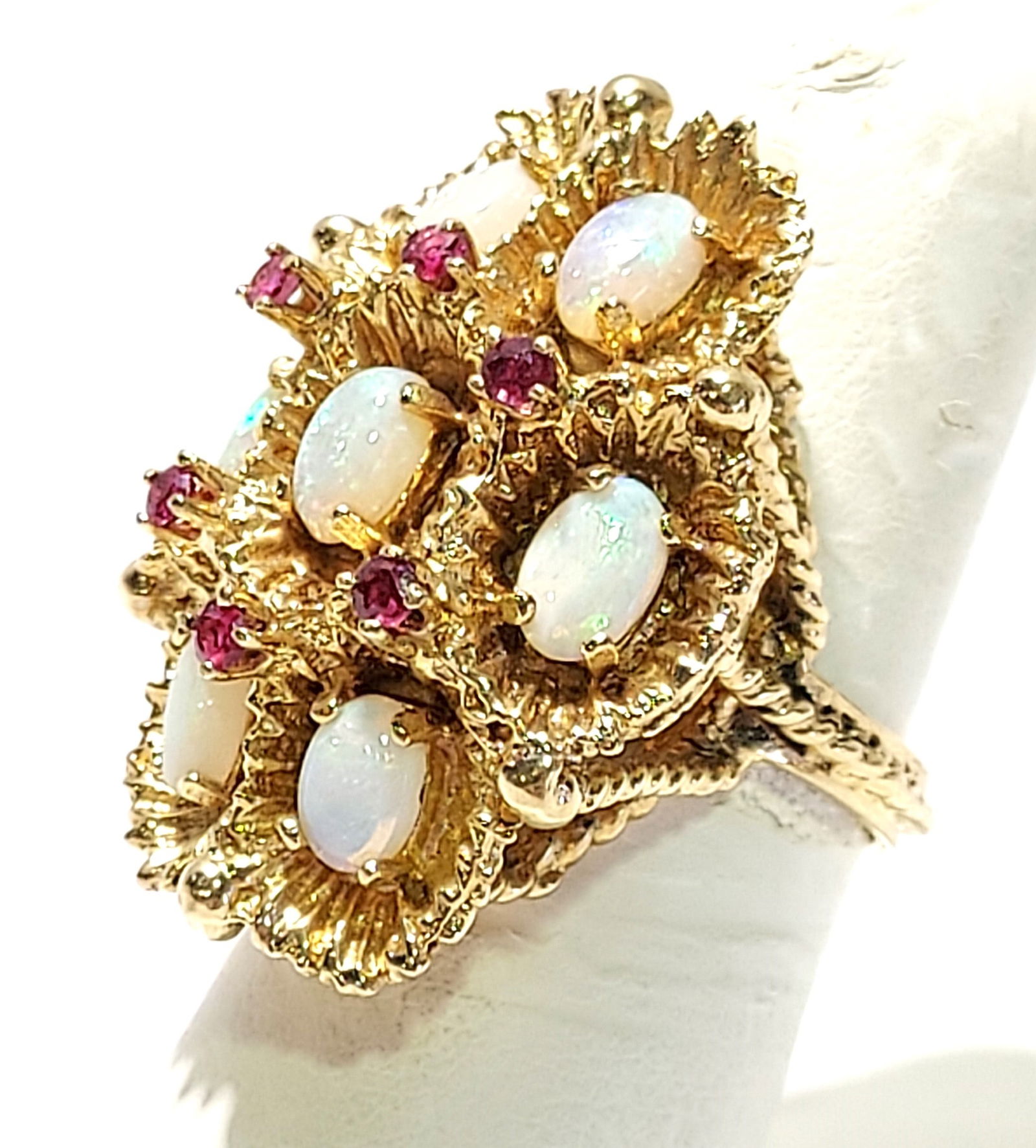 LRG 14K YELLOW GOLD OPAL & RUBY COCKTAIL RING SZ 6 (1 of 9)