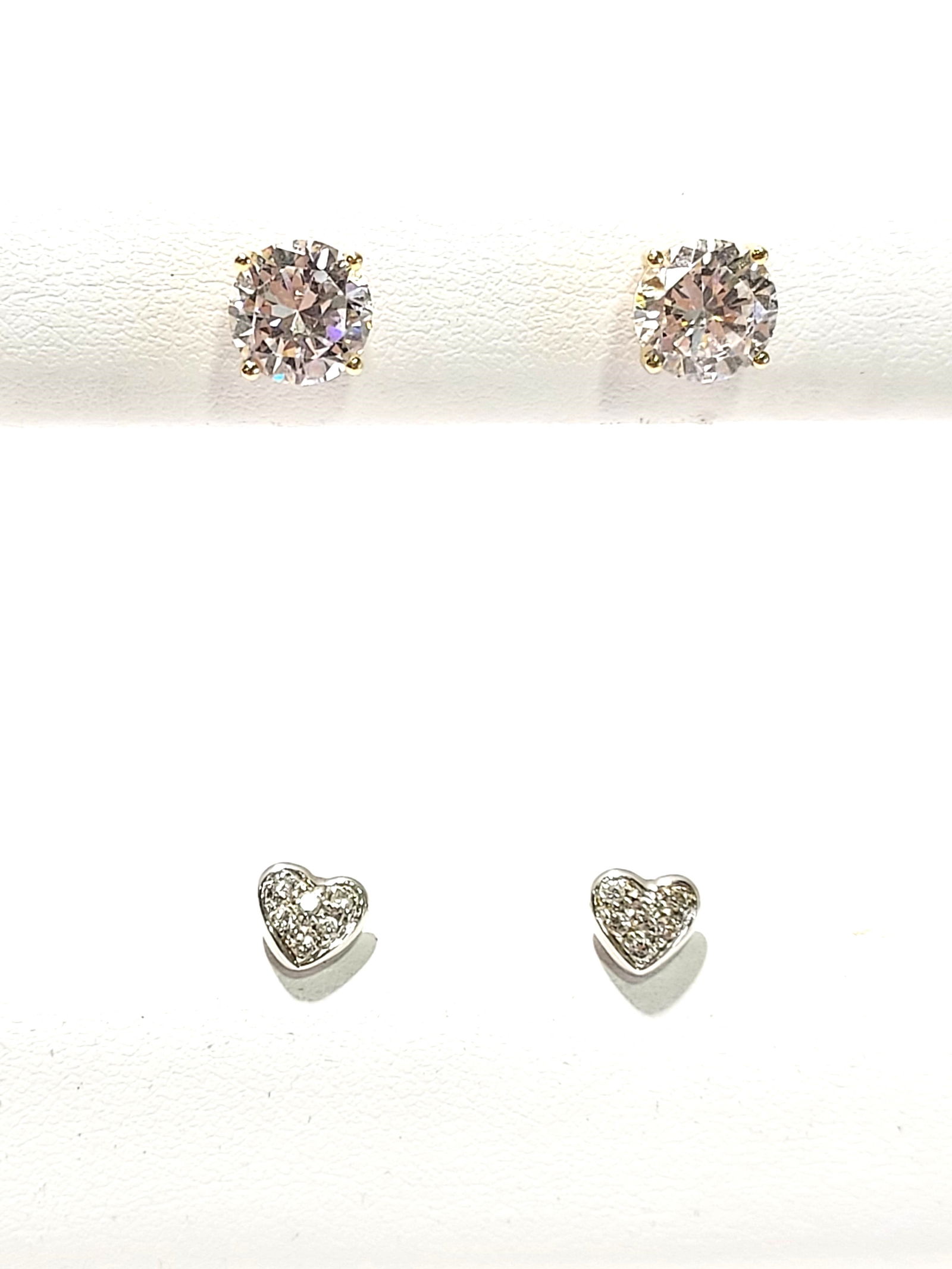 TWO PAIRS EARRINGS: 18K WG & DIAMOND, 14K YG & CZ (1 of 9)