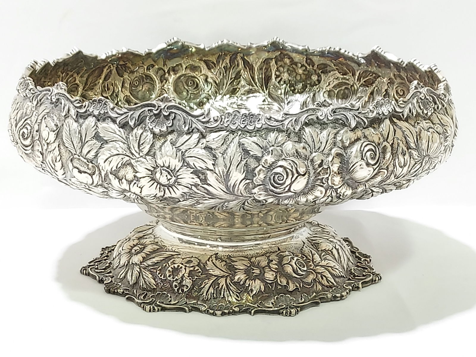 S KIRK & SONS EMBOSSED STERLING SILVER FOOTED BOWL (1 of 7)