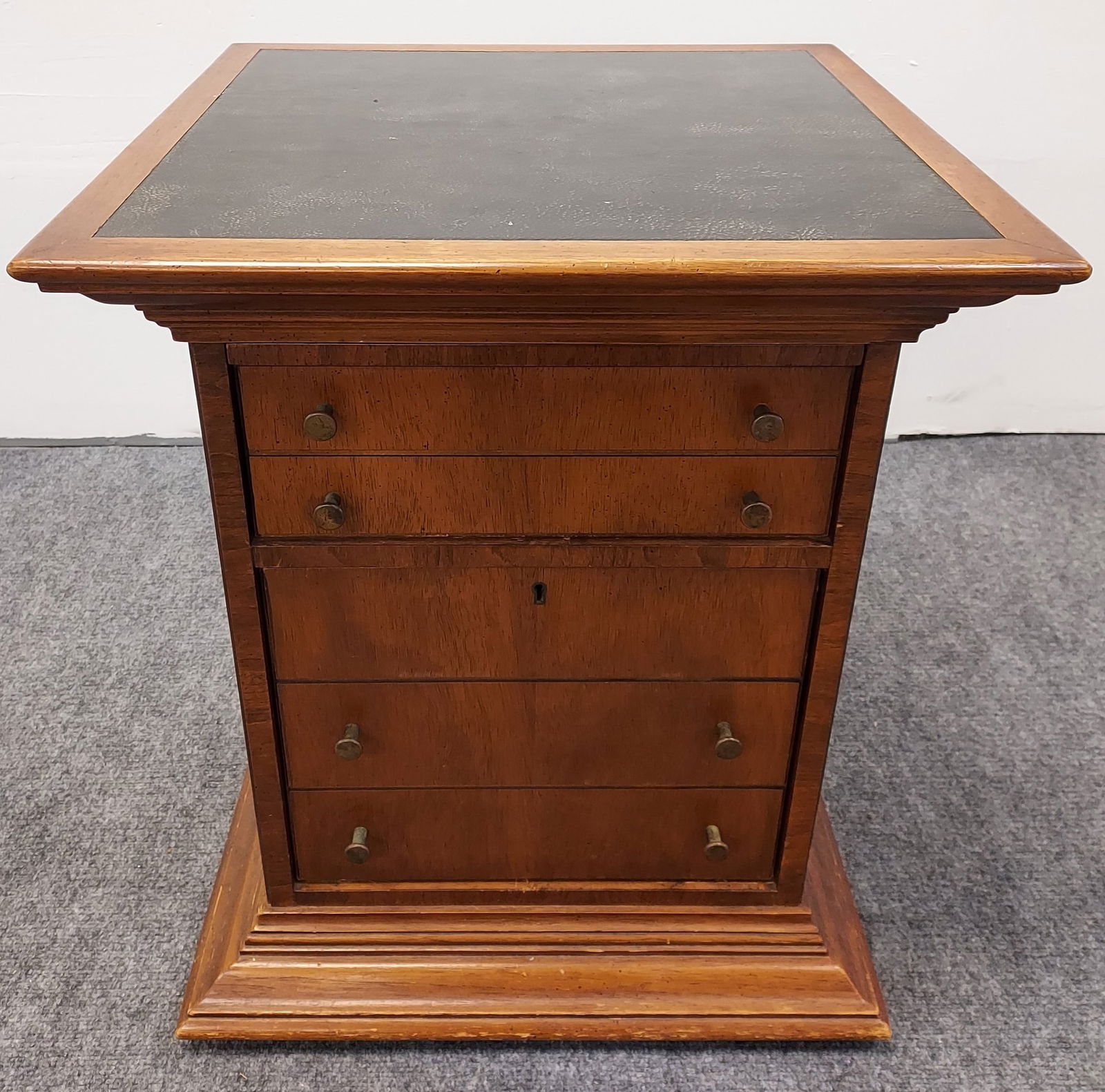 VINTAGE LEATHER TOP SIDE TABLE CABINET (1 of 11)
