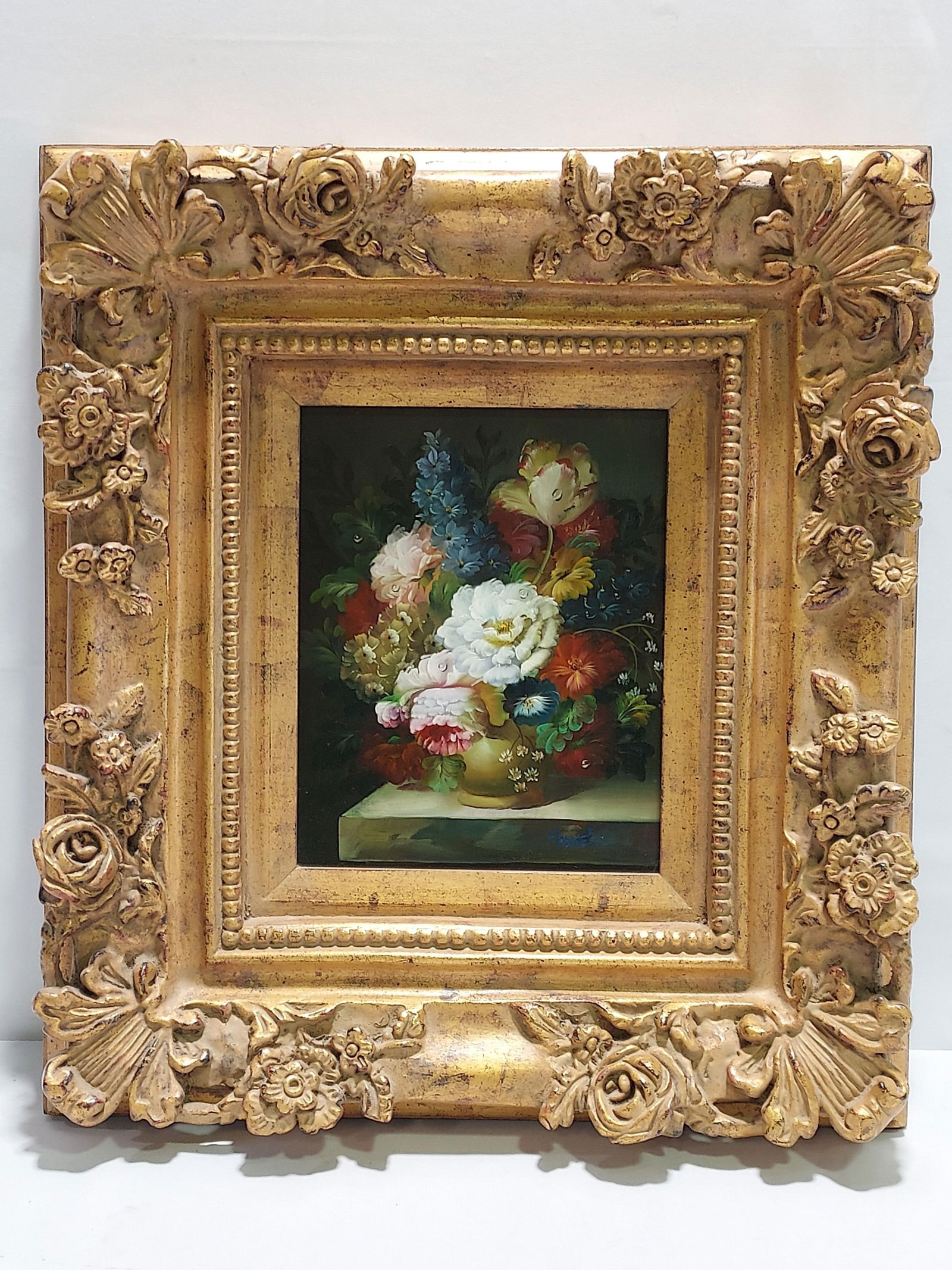 VINTAGE OIL ON CANVAS FLORAL STILL LIFE PAINTING (1 of 8)