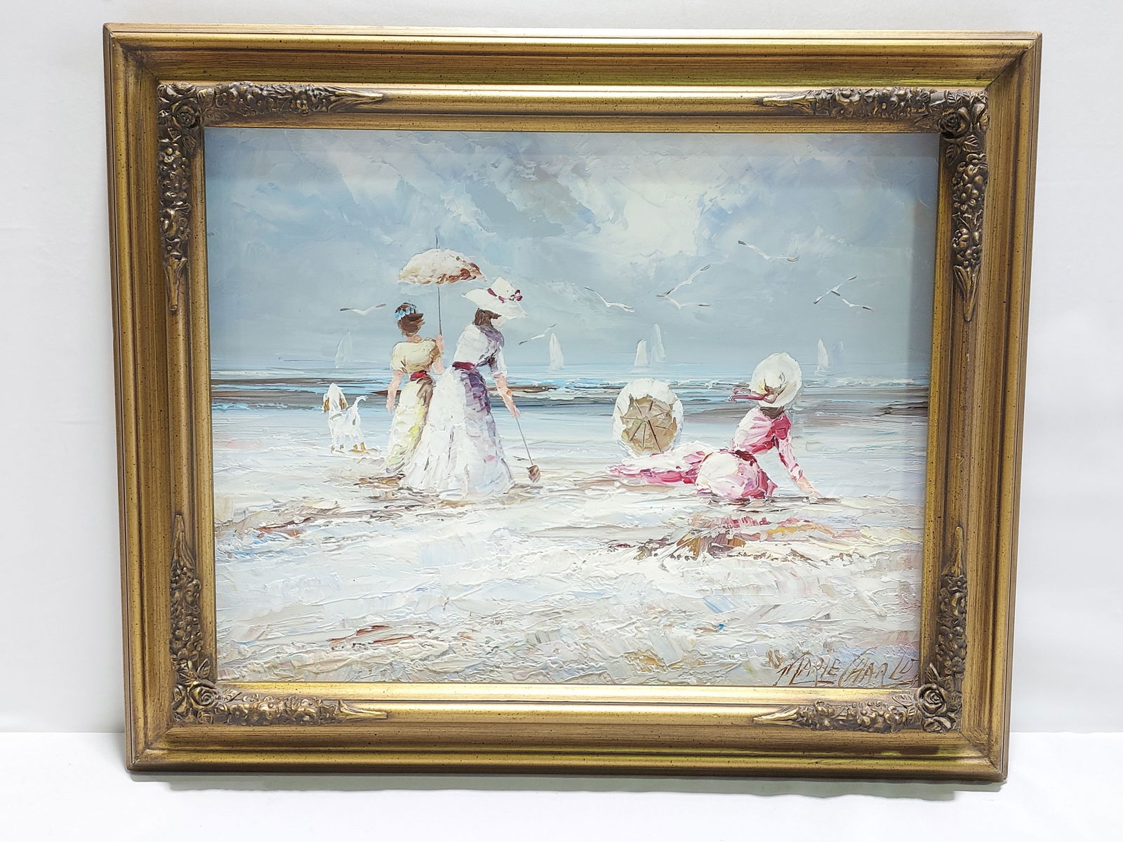 MARIE CHARLOT OIL ON CANVAS PAINTING: WOMEN BEACH (1 of 9)