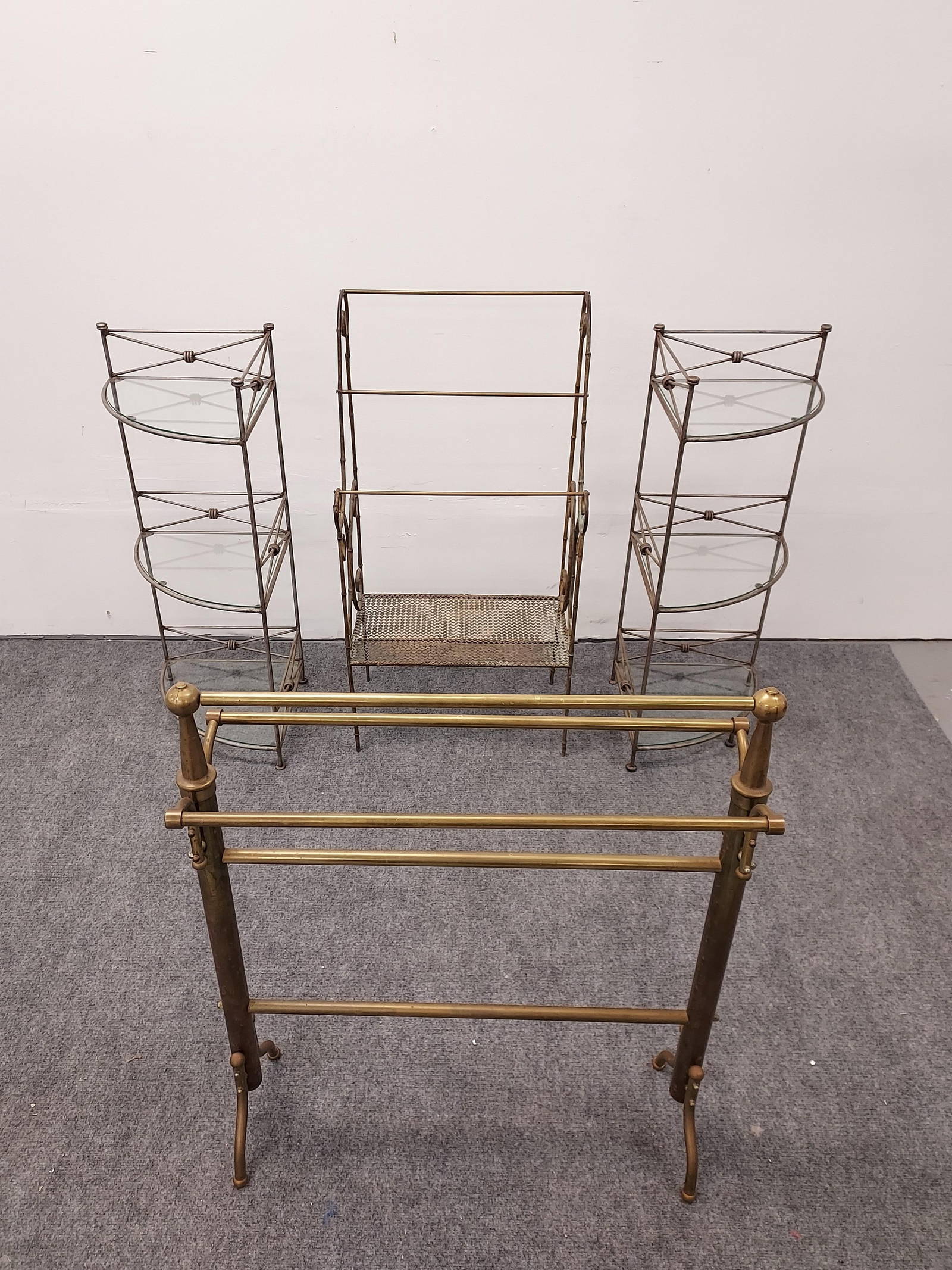 Group Metal Furniture: Corner Shelves, Towel Rack+ Auction