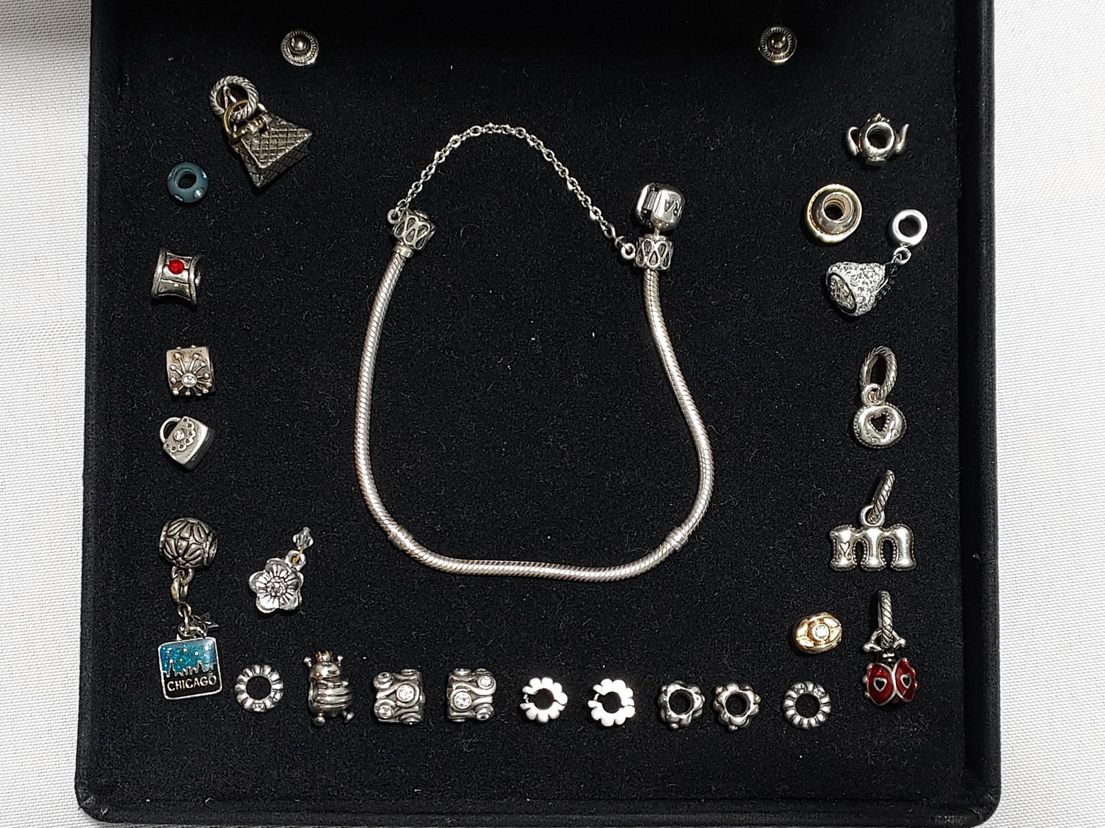 PANDORA STERLING BRACELET & CHARMS + 14K CHARM (1 of 7)