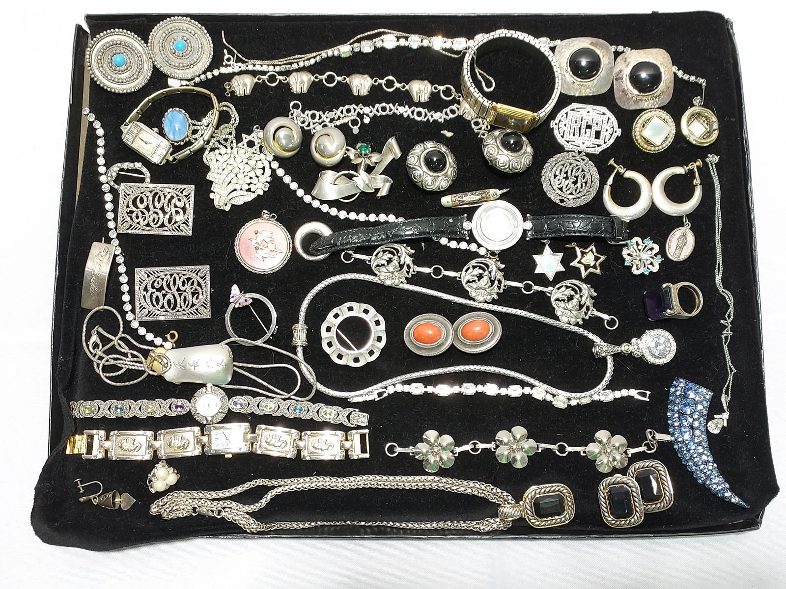 TRAY LOT LADIES COSTUME JEWELRY: STERLING ETC. (1 of 11)