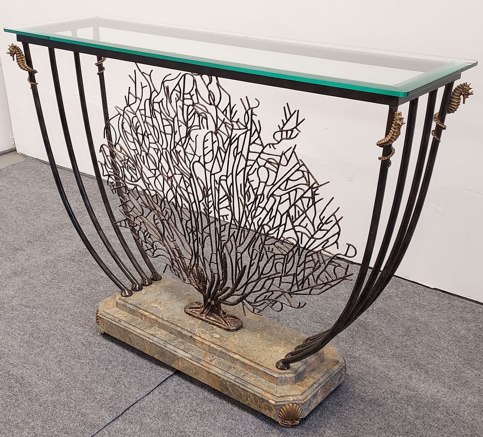 MAITLAND SMITH GLASS TOP "CORAL" CONSOLE TABLE (1 of 13)