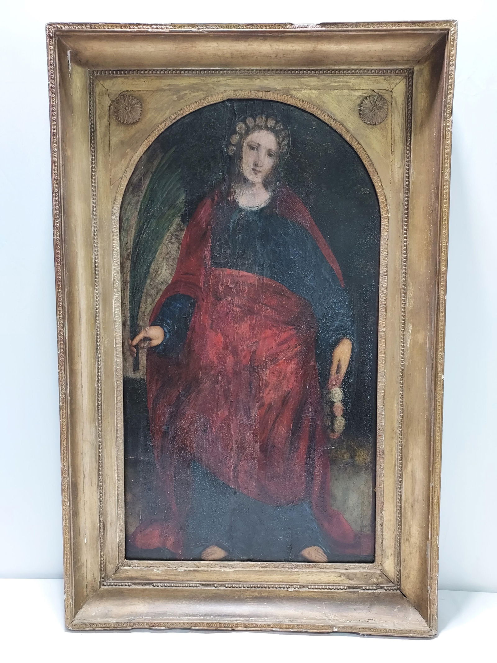 ANTIQUE ITALIAN OIL ON PANEL PAINTING: MADONNA (1 of 10)